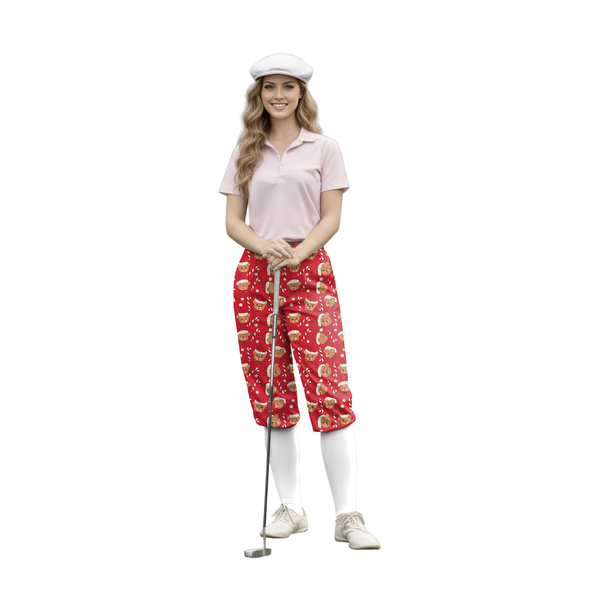 Personalize And Add To Cart Men's Red Christmas Teddy Bear Polo Womens Golf Knickers Pants