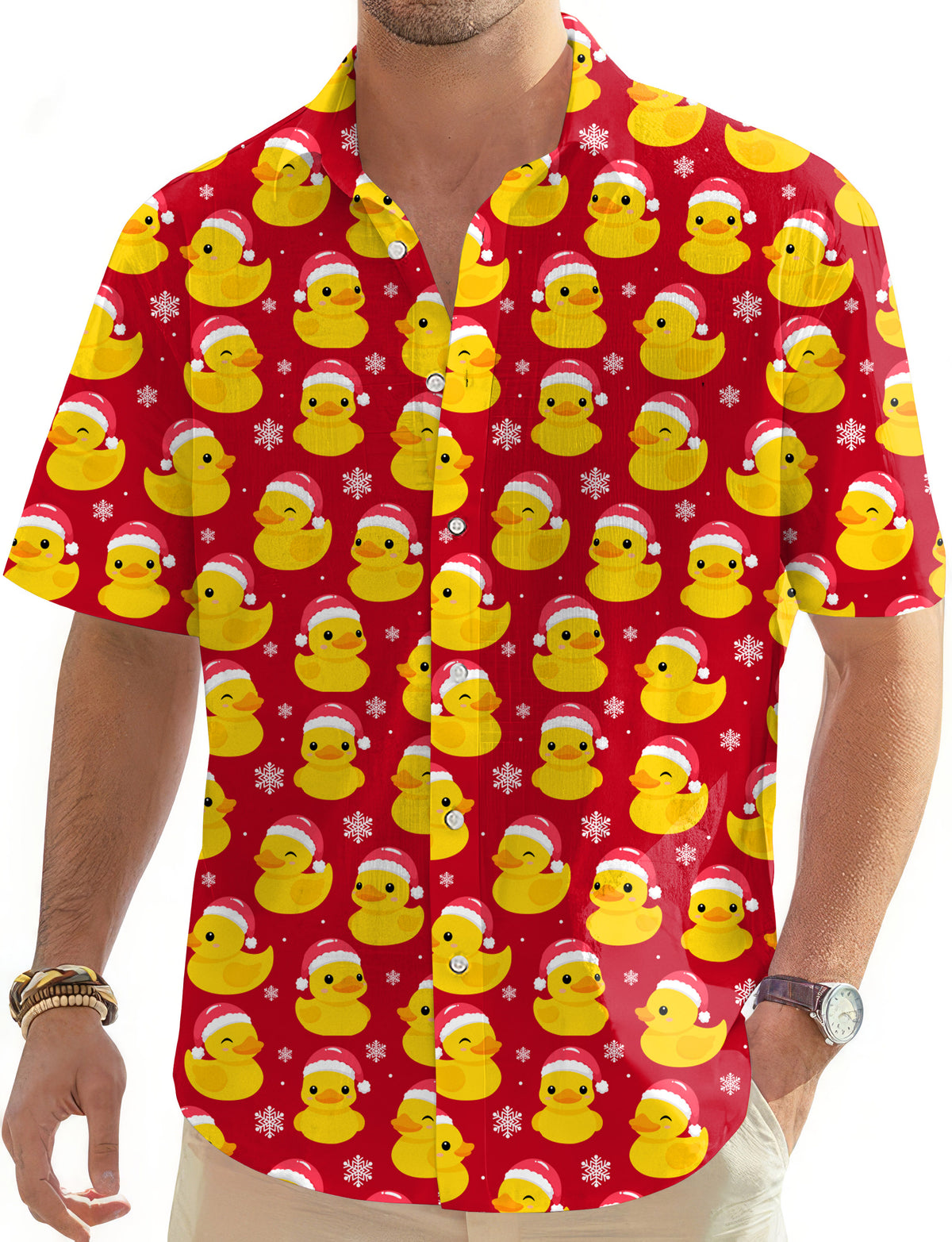 Christmas Yellow Duck Men's Golf Hawaiian Shirts Button Down Shirt