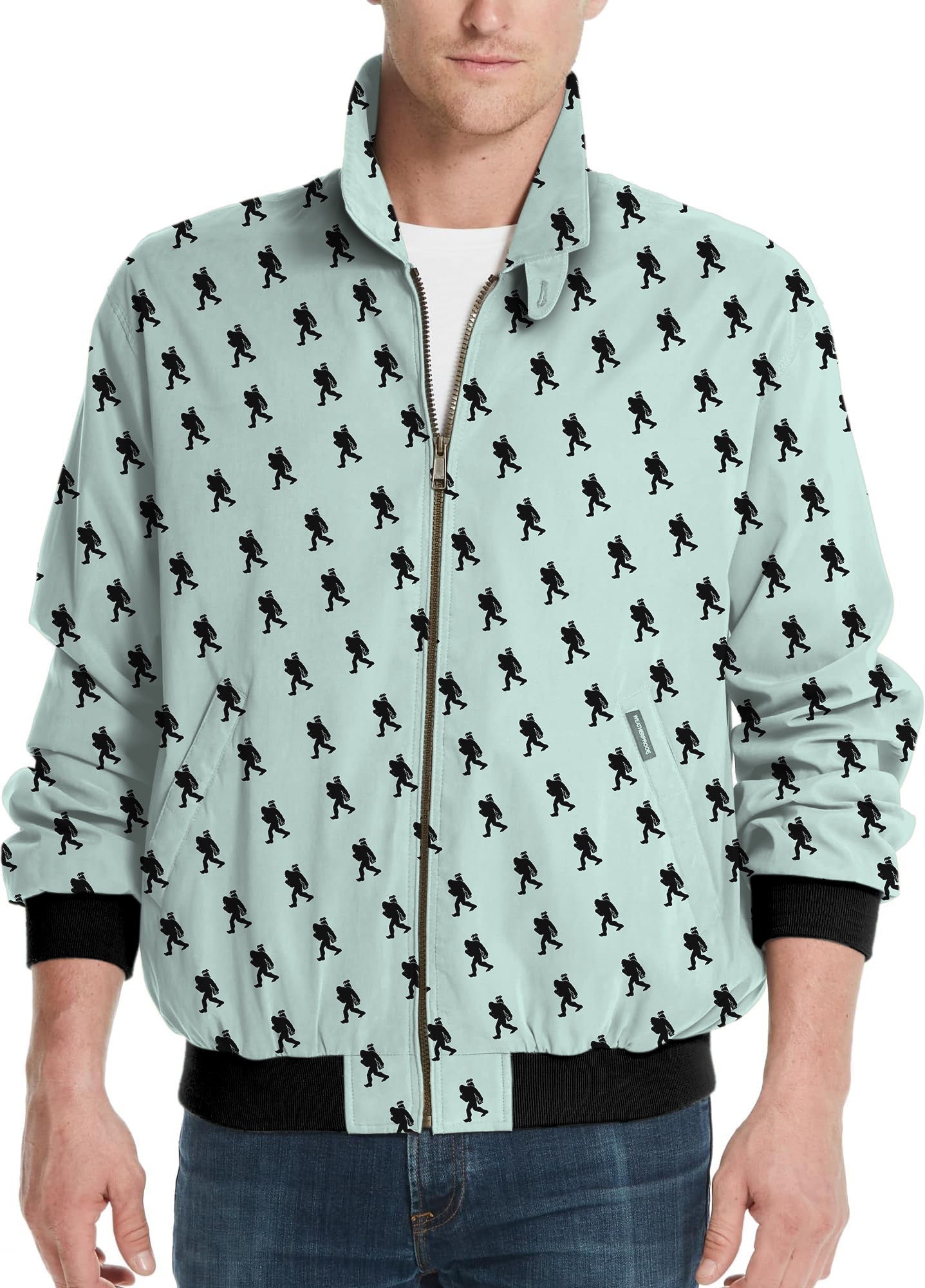 Bigfoot-Men's golf windbreaker jacket with all-over Bigfoot print and zip front design