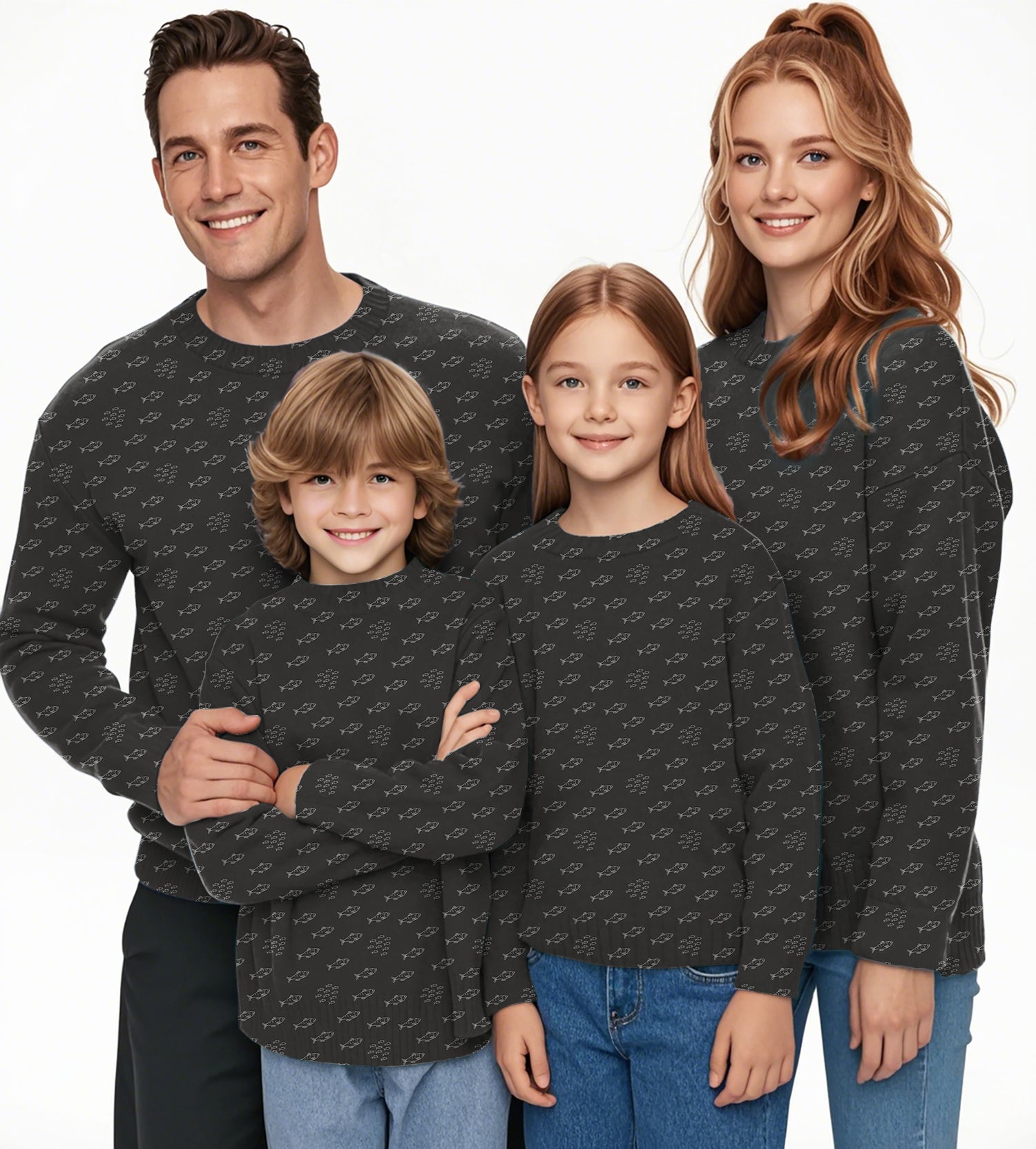 Minimal Fish Sketch Crewneck Pullover Ugly Sweater Men Women boy girl family