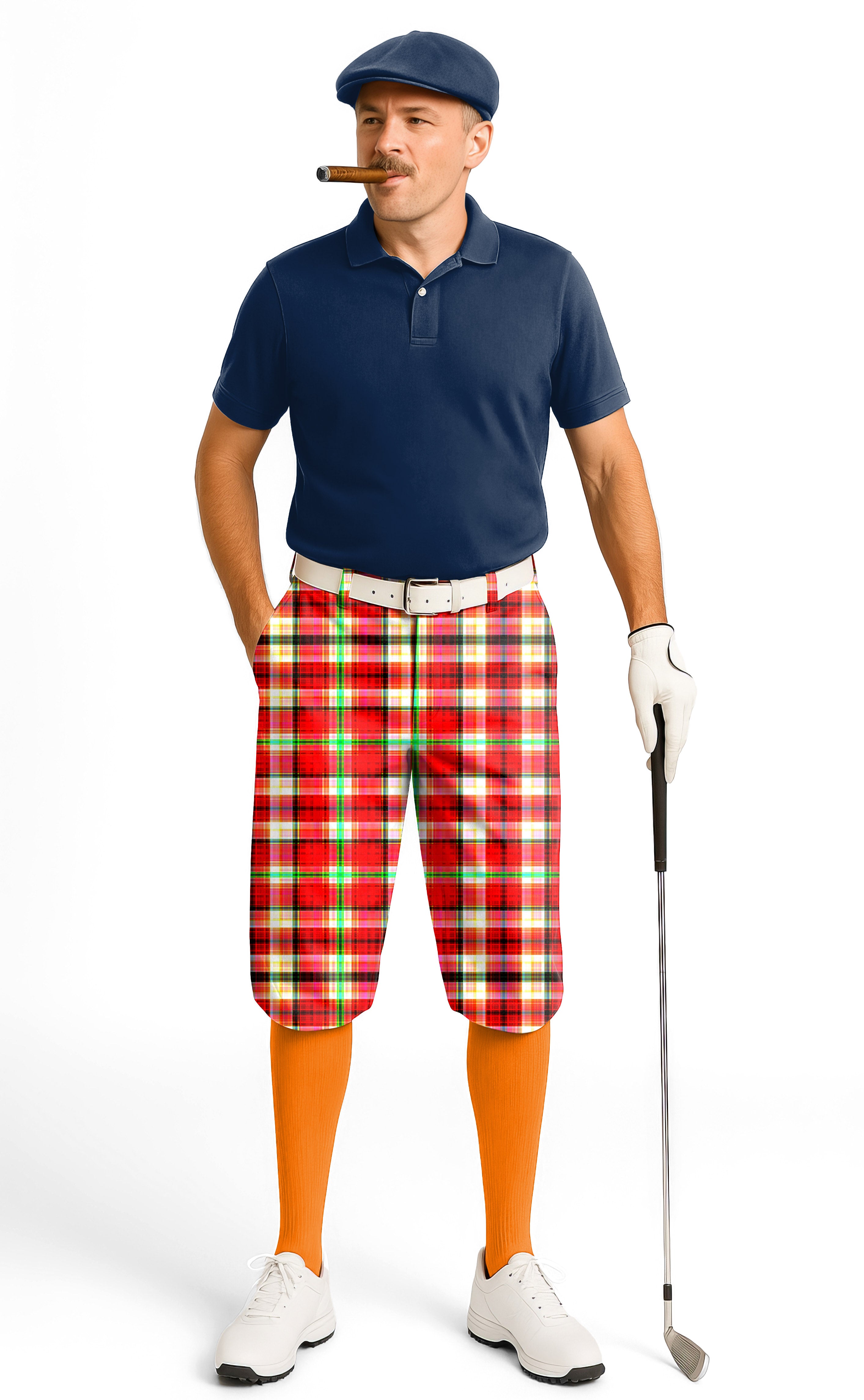 red grid-Men's Golf Knickers Pants