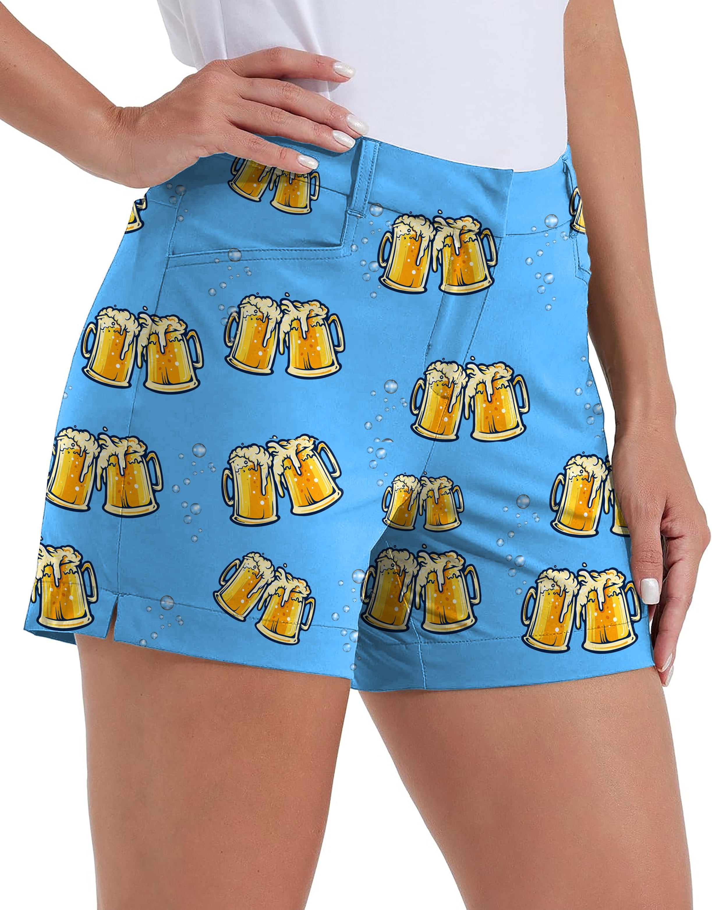 Women's quick-drying golf shorts with Cheers Beer Own Logo, blue waterproof casual outdoor shorts with pockets