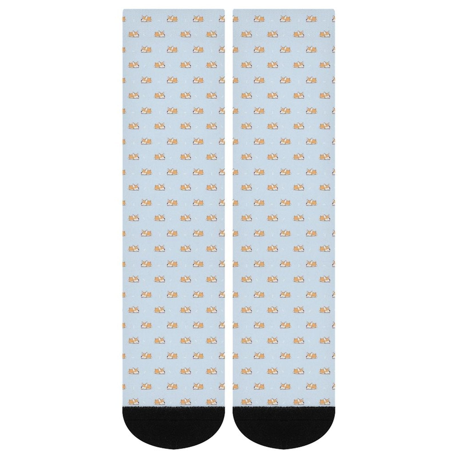 Cute corgi printed socks with cushioned sole, soft polyester blend, ideal gift for men and women