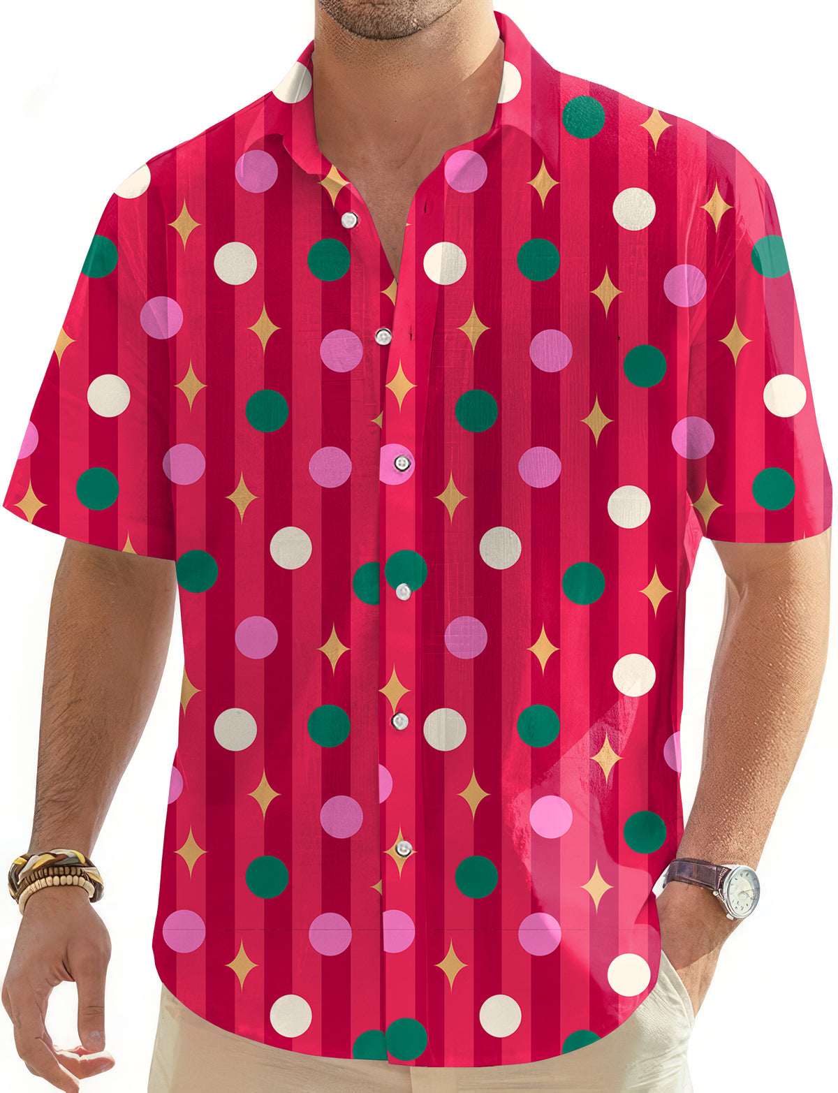 Red Christmas Lollipops Men's Golf Hawaiian Shirts Button Down Shirt