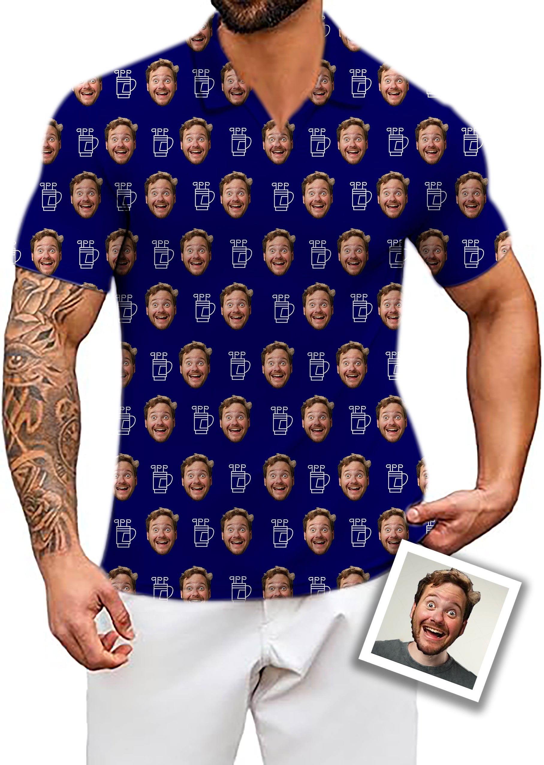 Men's Custom Photo Funny Face V Neck Golf Cart Polo Shirts Gift