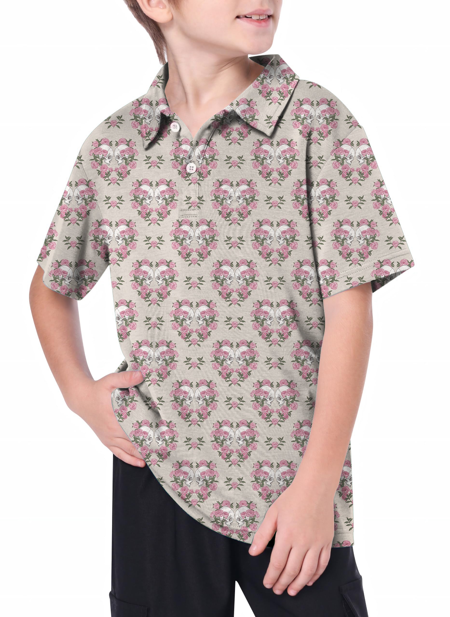 Youth Halloween Skull Rose Golf Polo