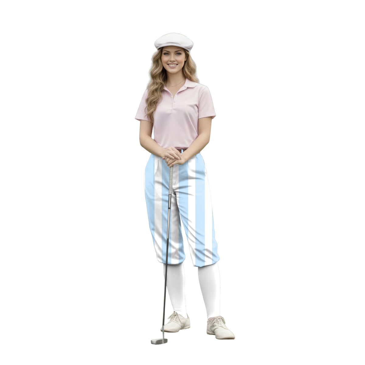 Personalize And Add To Cart Men's Blue and white vertical stripes Polo Womens Golf Knickers Pants