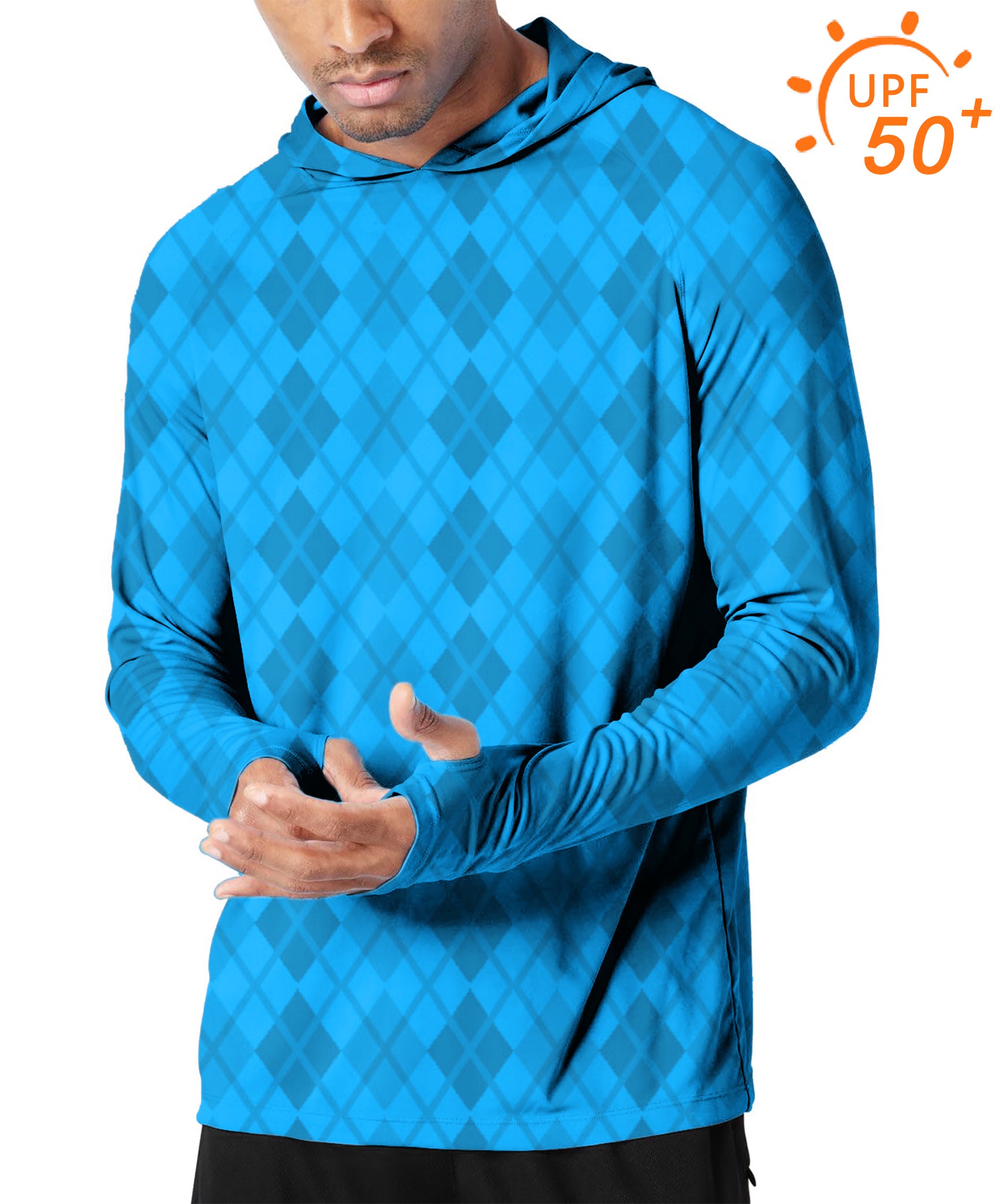 Argyle Men's Outdoor Blue grid Golf Sun Protection Slim Fit hoodies