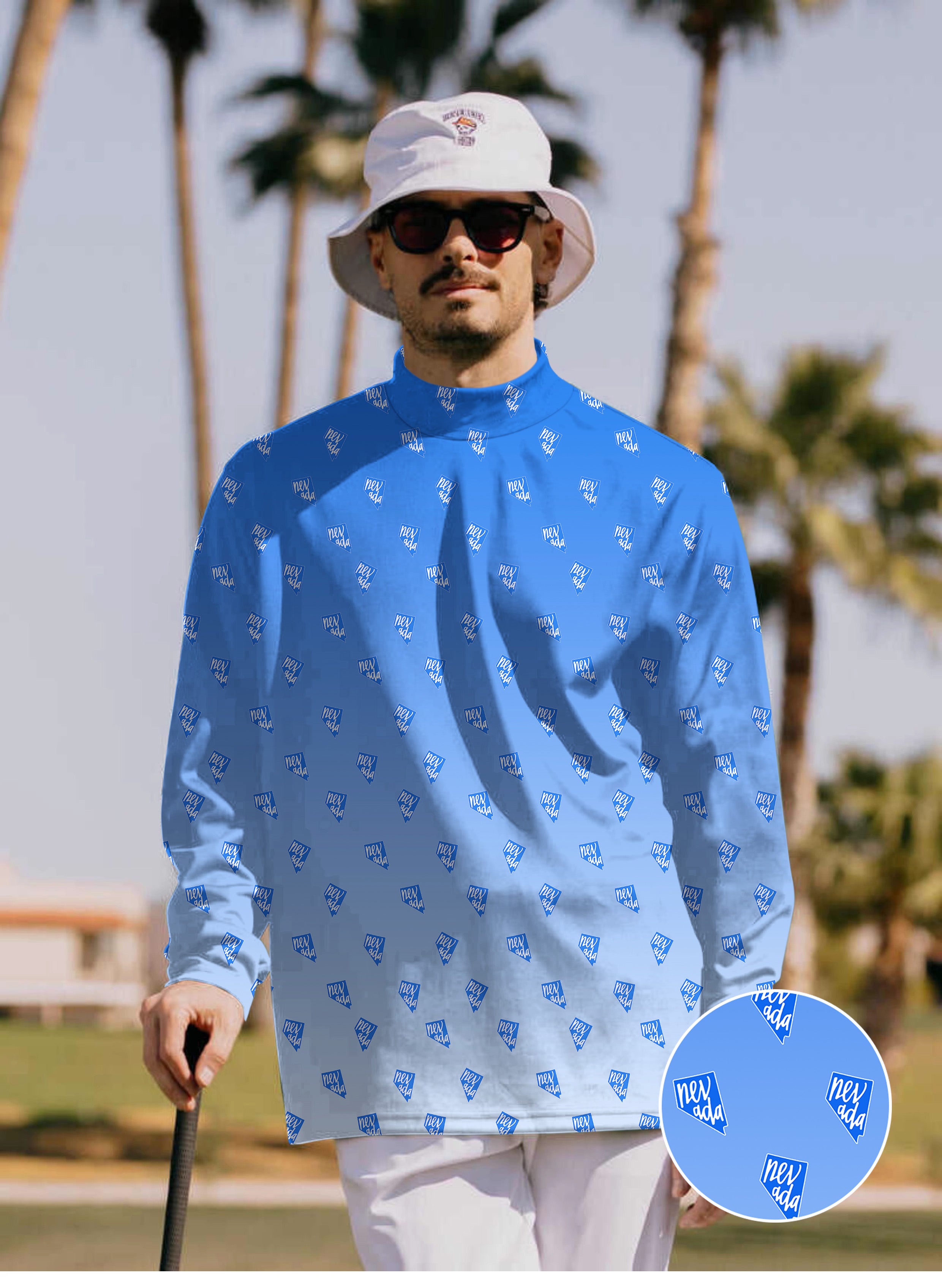 Men's Blue Nevada Mock Neck Long/Short Sleeve Golf Tops