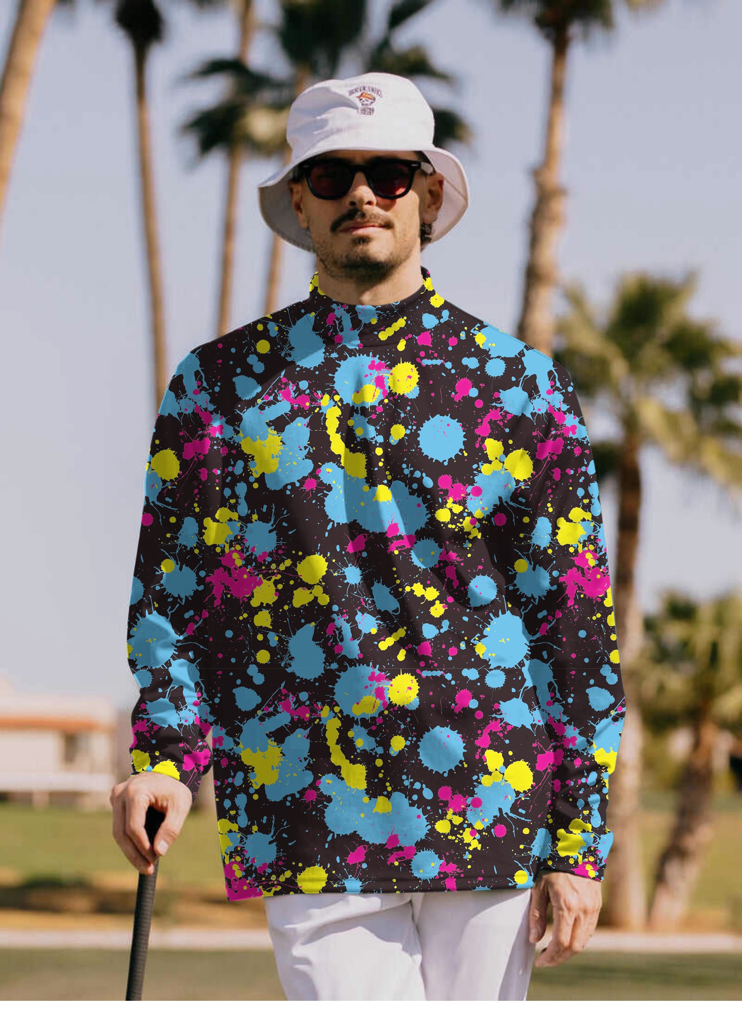 Men's V2 Paint Splatter Pullover High neck Long/Short sleeve T-Shirt