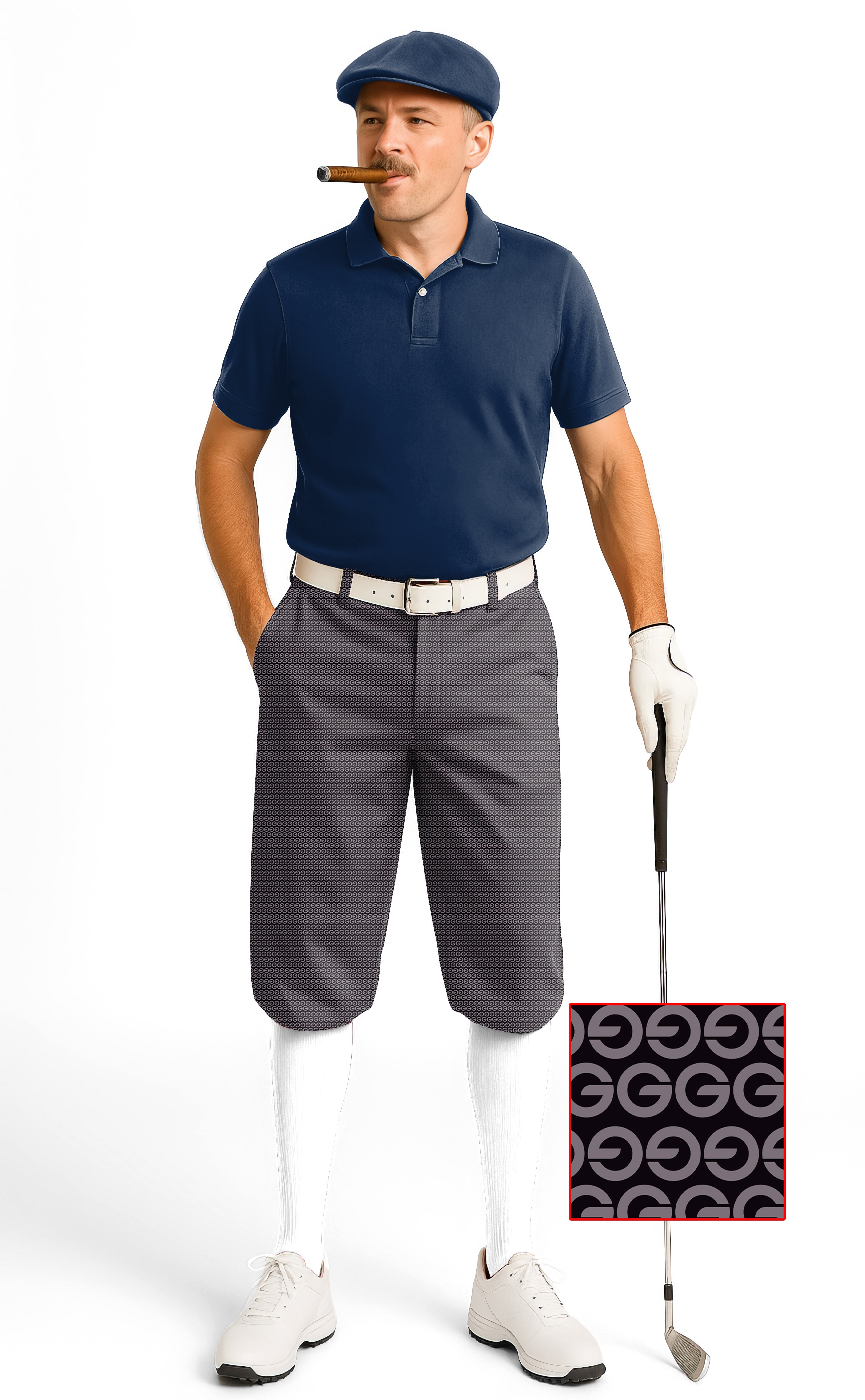 Man wearing Brown G Men's Golf Knickers with ankle cuffs and golf glove holding a golf club