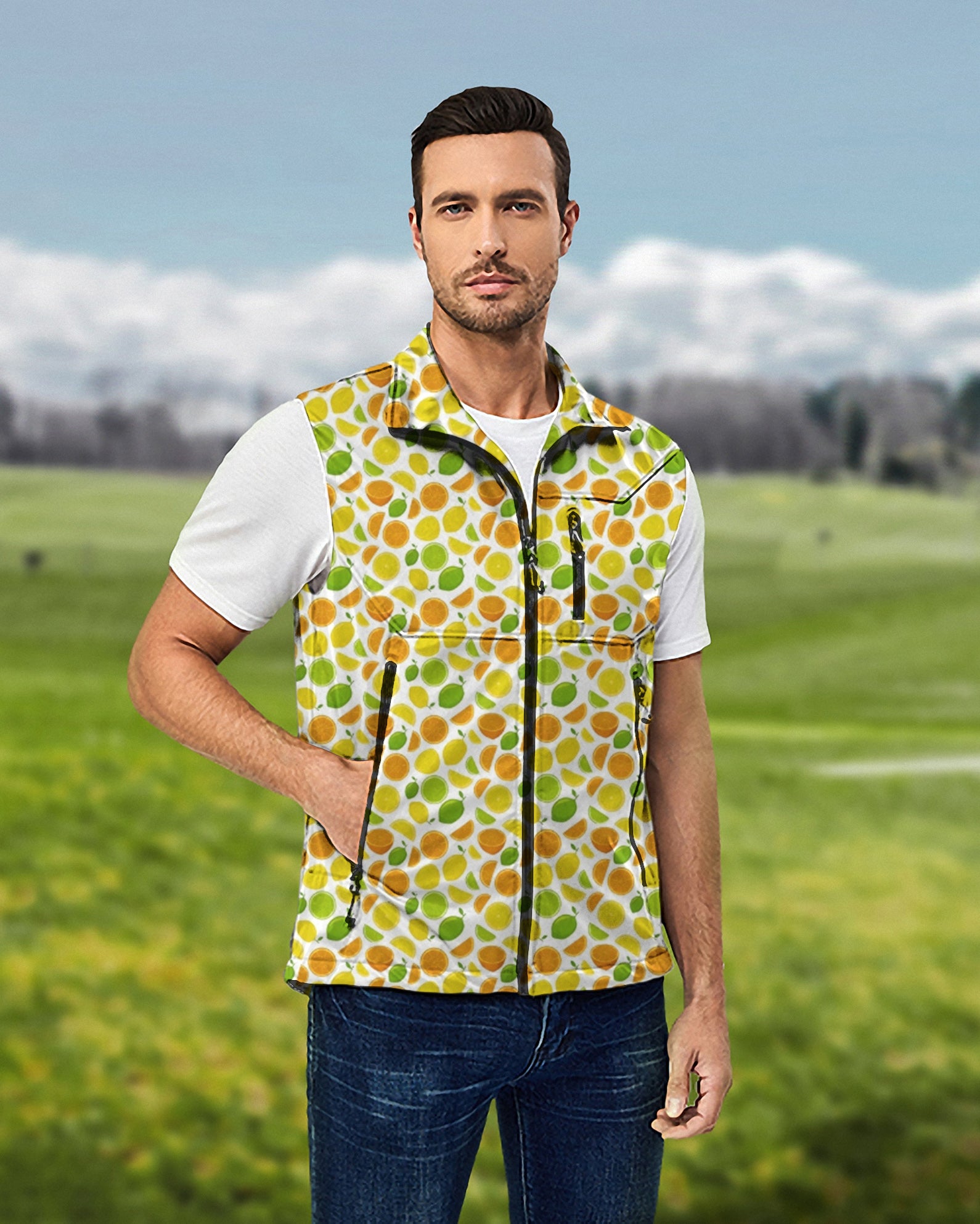 Men's Summer Lemon Lightweight Softshell Vest Sleeveless Jacket for Golf Windproof Waterproof