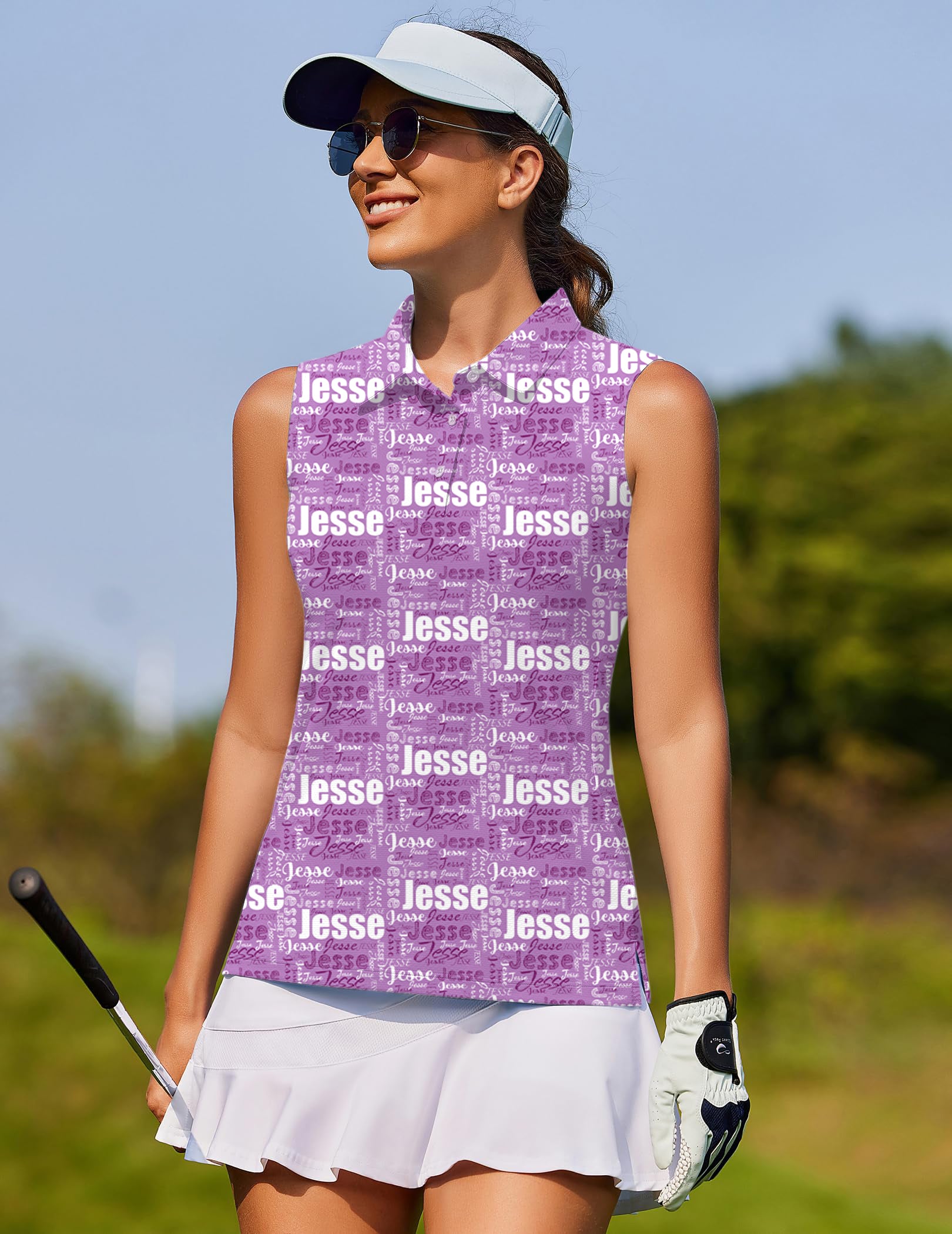 Custom name amethyst- Women's golf Sleeveless shirt