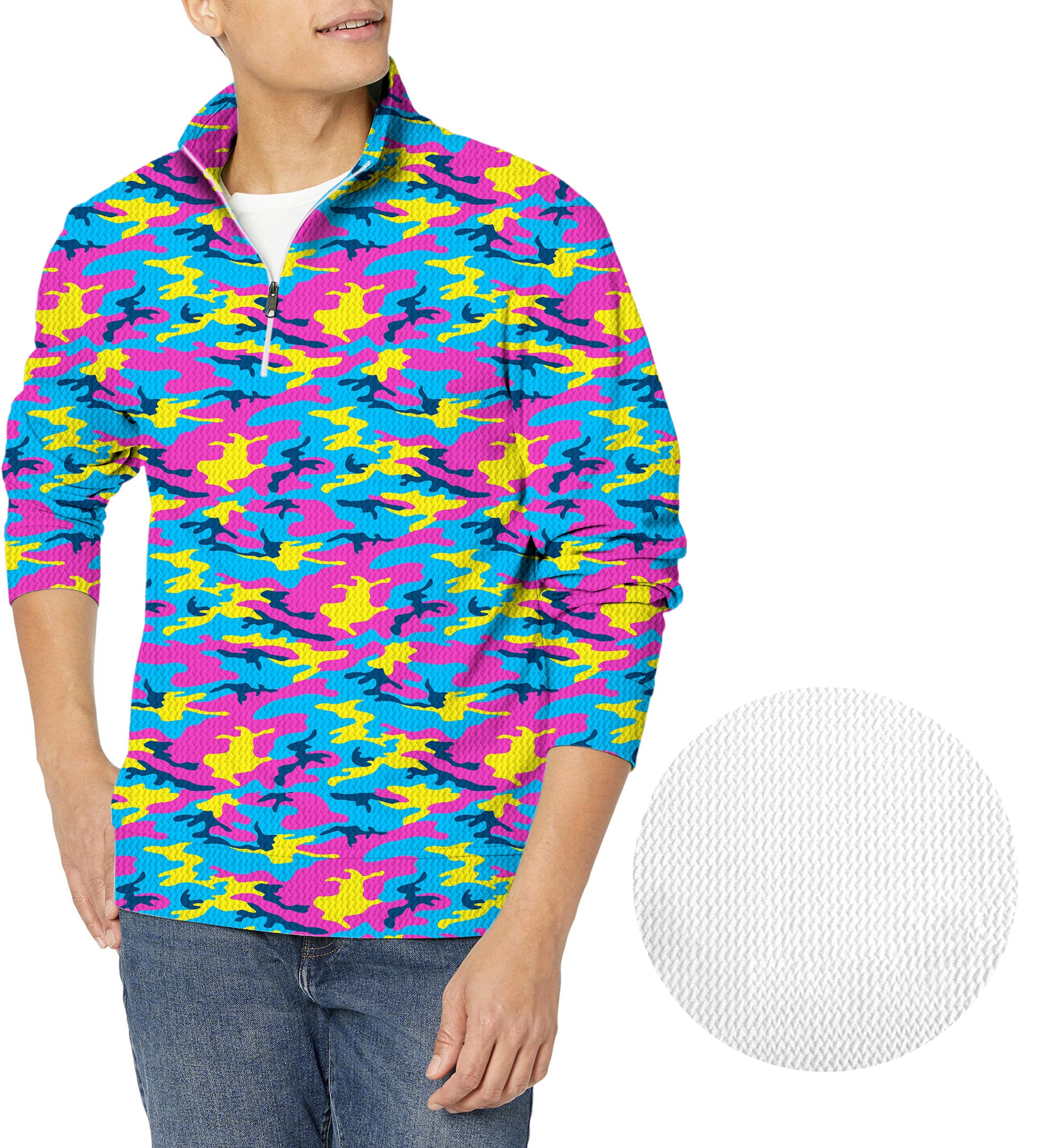 Neon Camo-Men's Golf Waffle Zipper Pullover