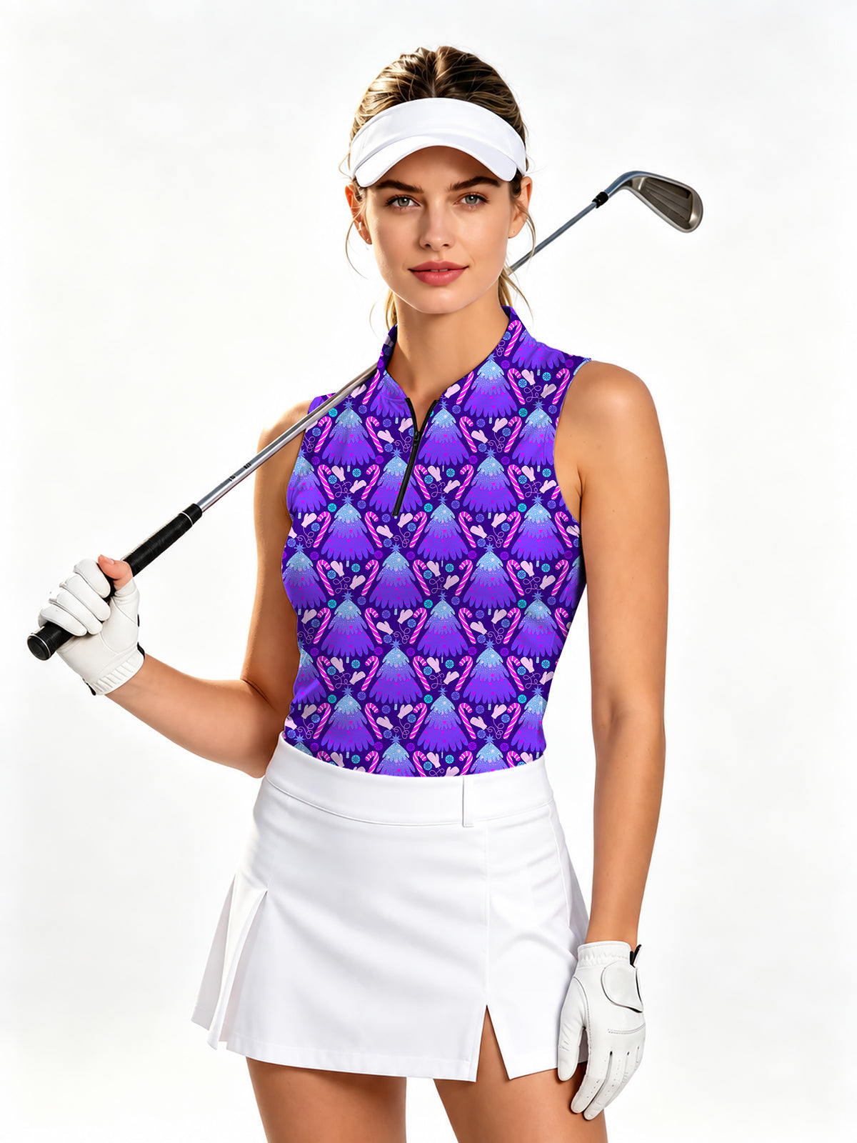 Magical Christmas Tree Women's Golf Long Sleeve Zipper Dresses Comes with separate matching shorts