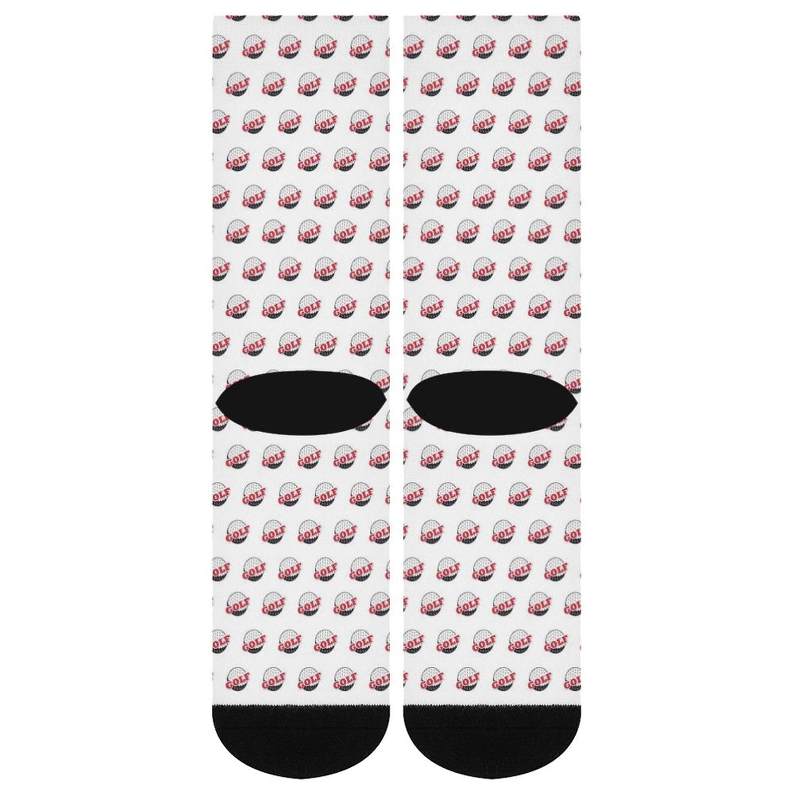 White golf ball printed crew socks with cushioned sole for comfort, stylish and fade-resistant design, perfect gift for men and women.