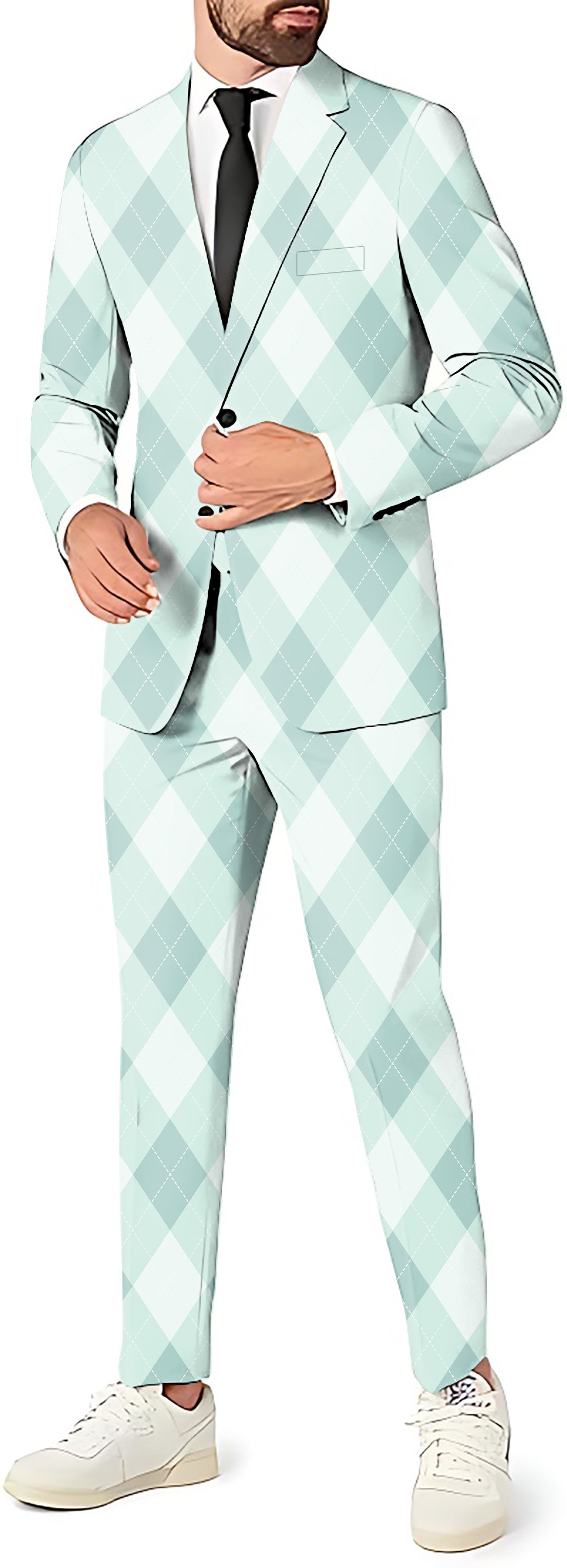 Green Argyle men's blazer and pants suit set for theme parties