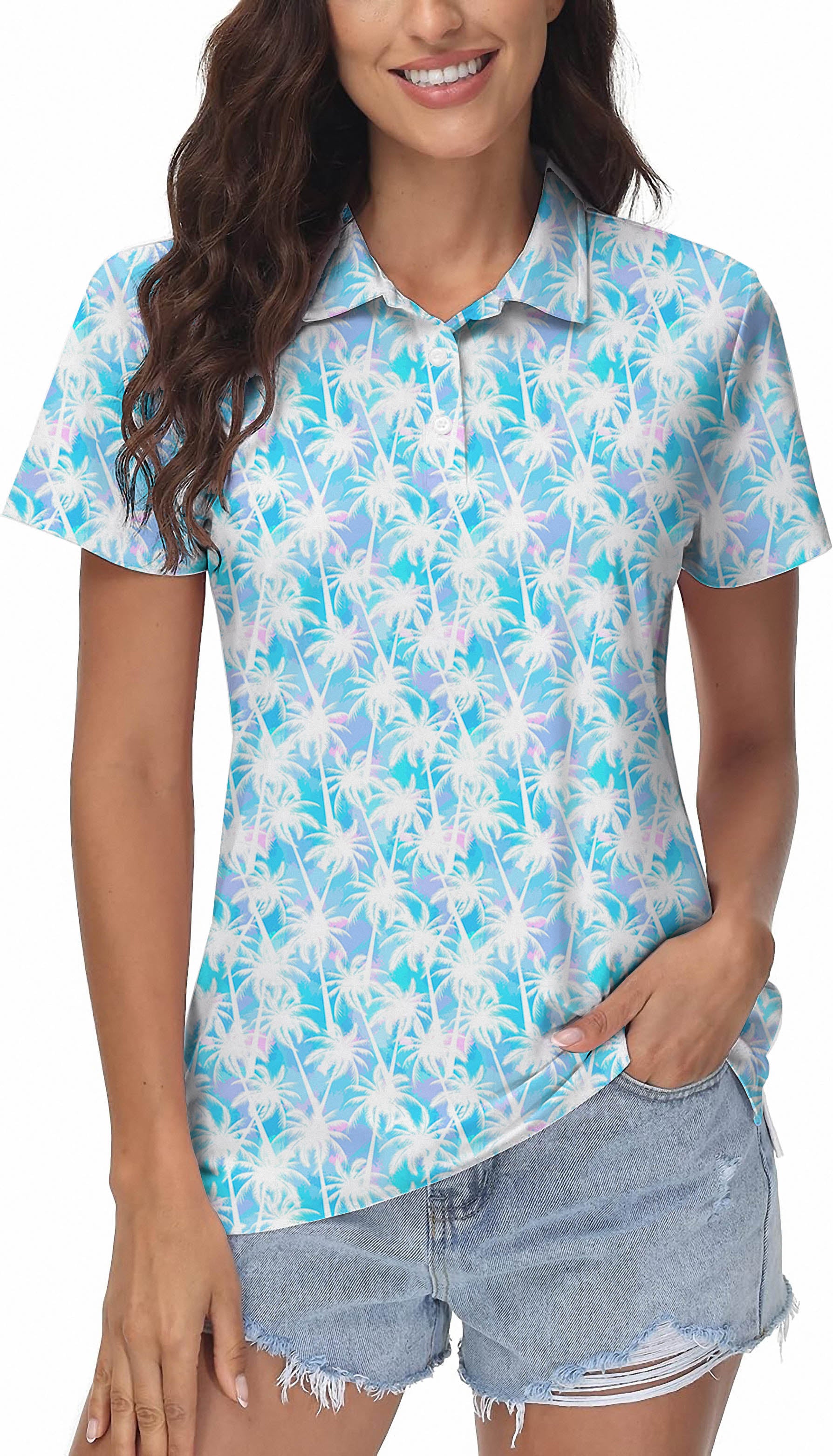 Women's Jungle coconut trees Golf Polo