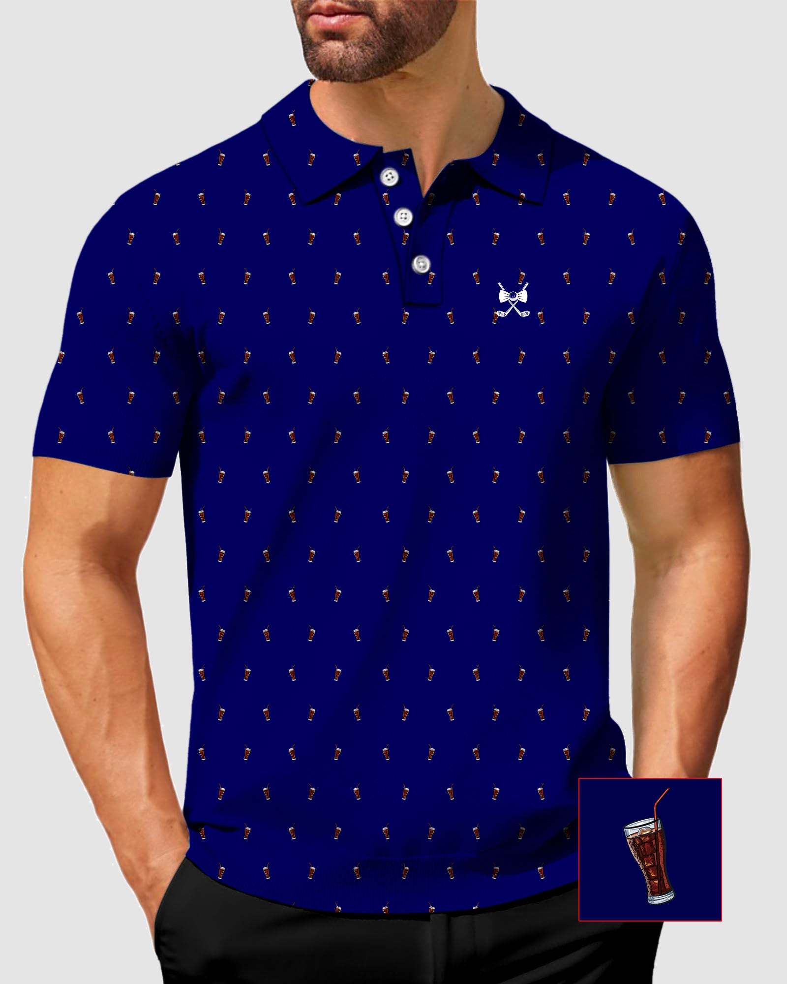 Men's Navy Cola Glass Cup Golf Polo