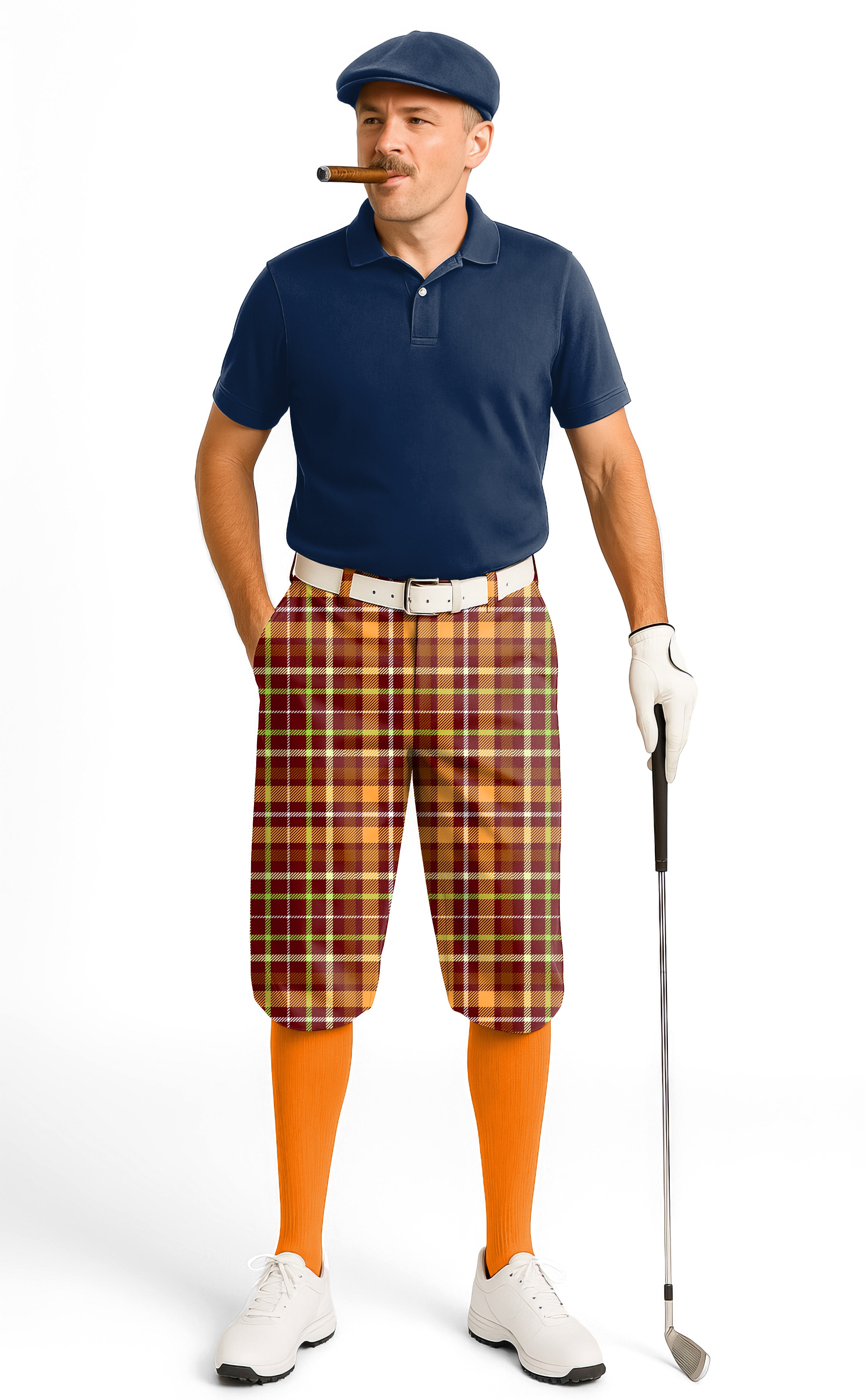 orange  grid-Men's Golf Knickers Pants
