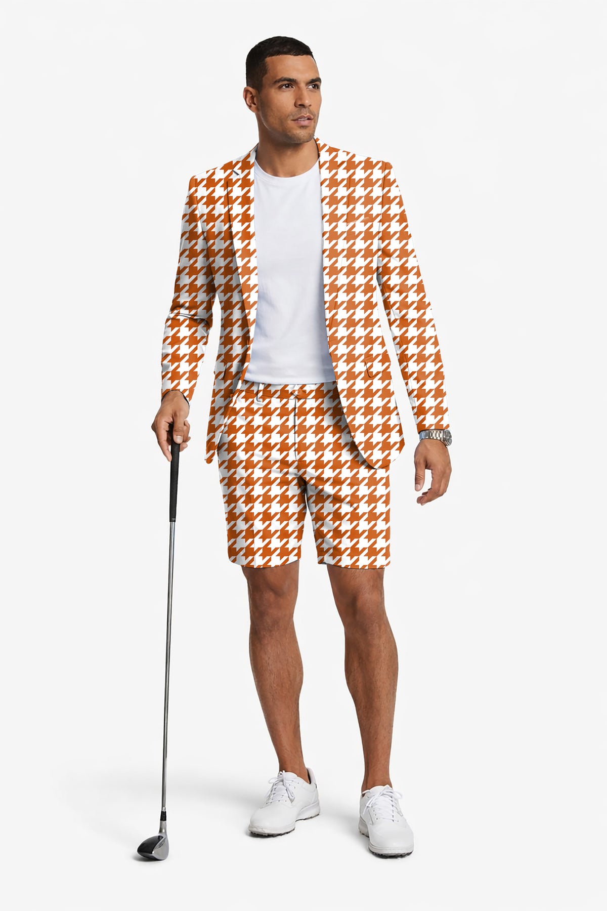 Halloween yellow and white houndstooth Men's Party Costumes-Theme Party 2pcs Suit set-Blazer Shorts