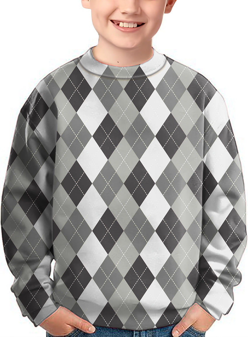 grey Argyle Crewneck Pullover Kids Ugly Sweater