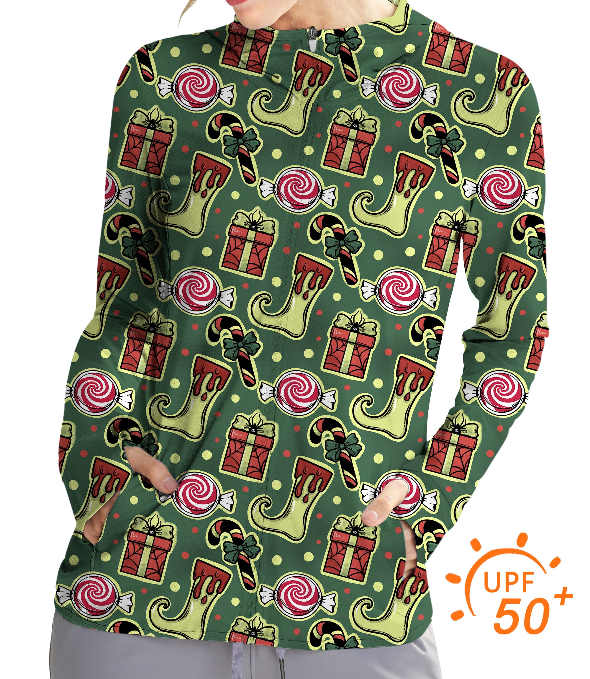 Women's Outdoor Christmas socks Gift Golf Sun Protection Slim Fit zip hoodies