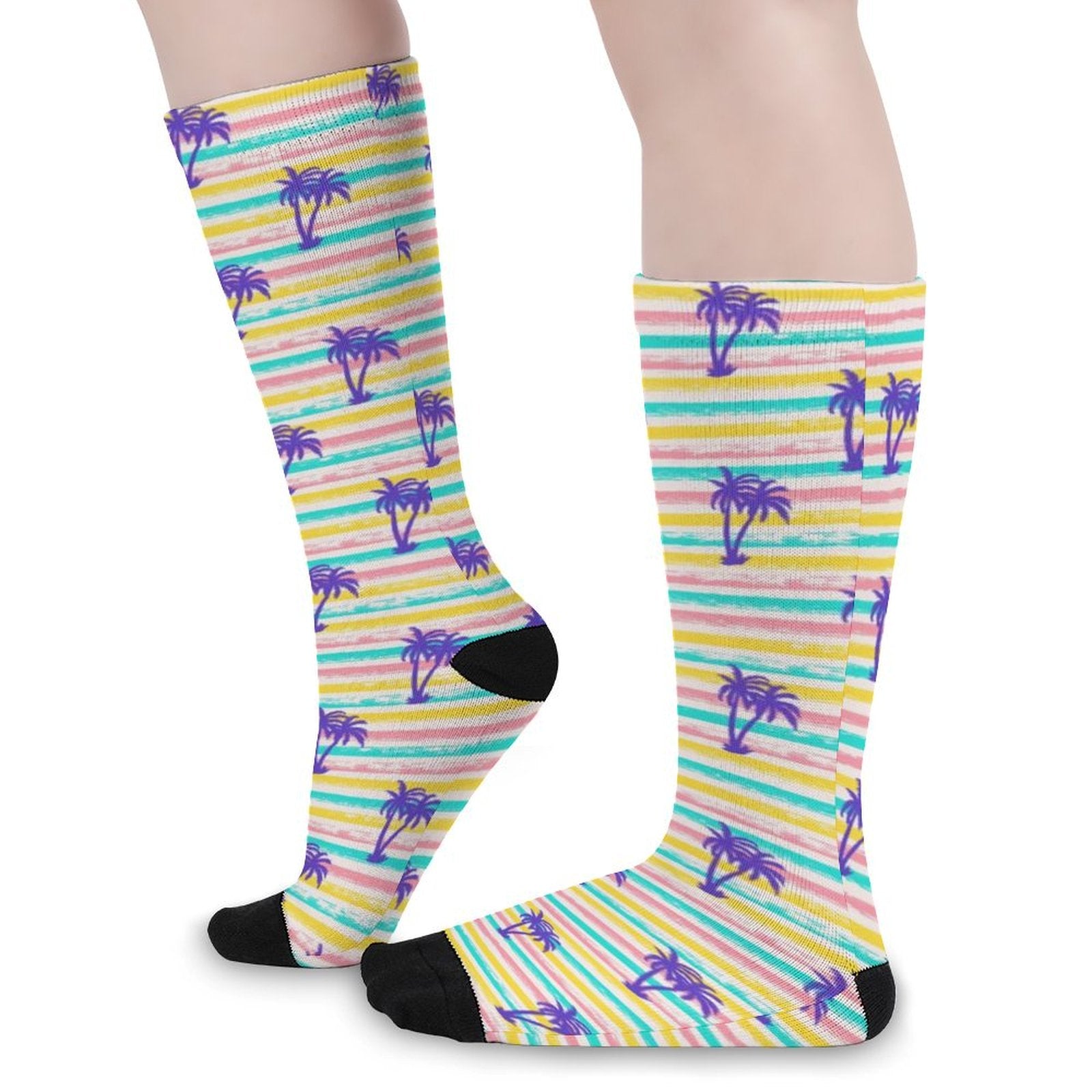 Striped Summer Palm tree Prined socks Gifts for Men Women