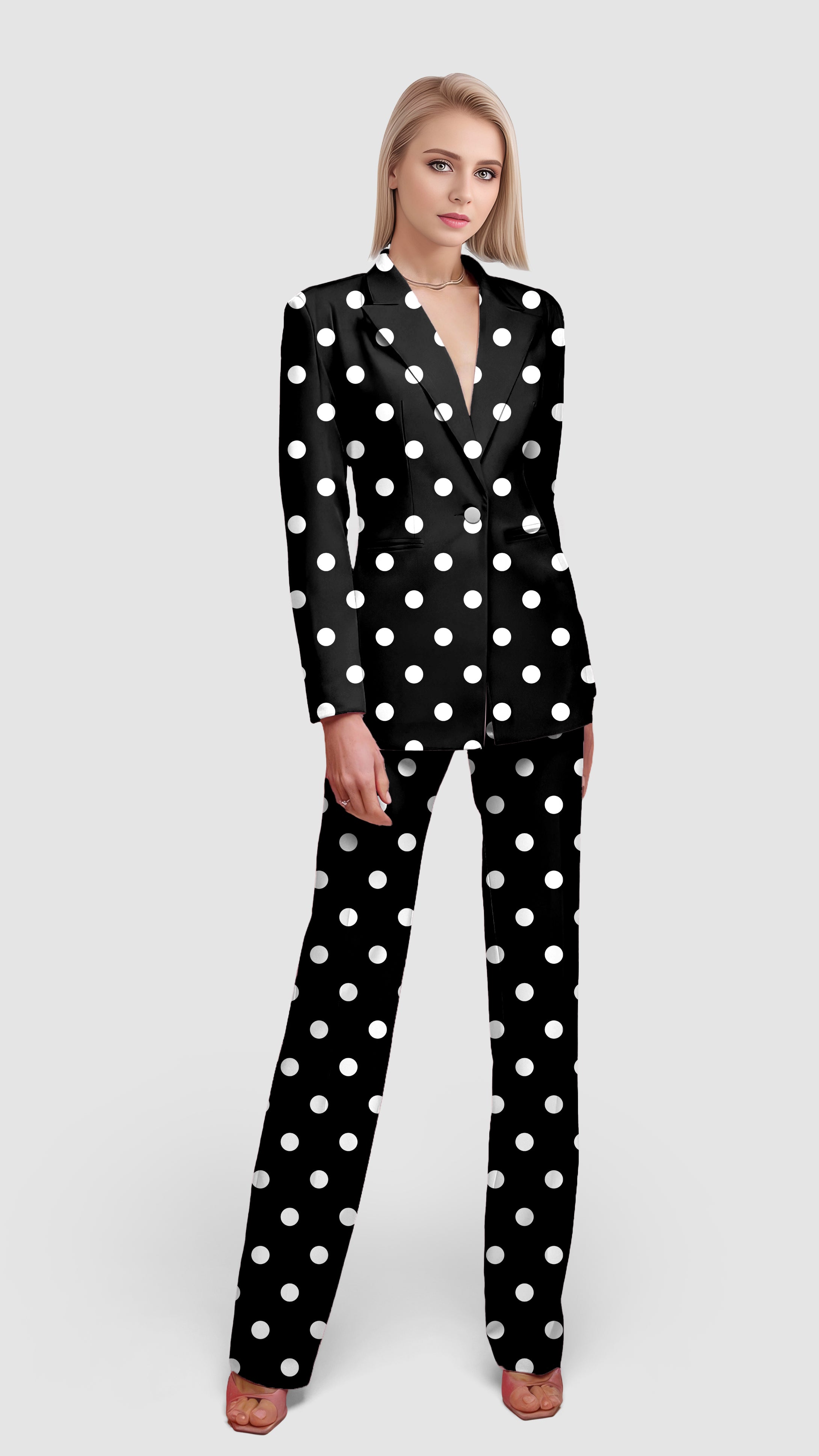Pink Polka Dots Women's Blazer Casual Work Office Blazer Suit set