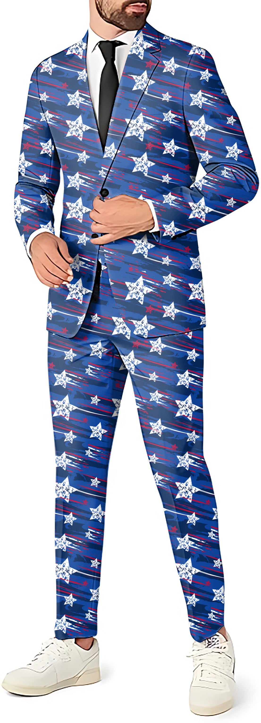 American Star Men's blue blazer and pants suit with star pattern for party costume