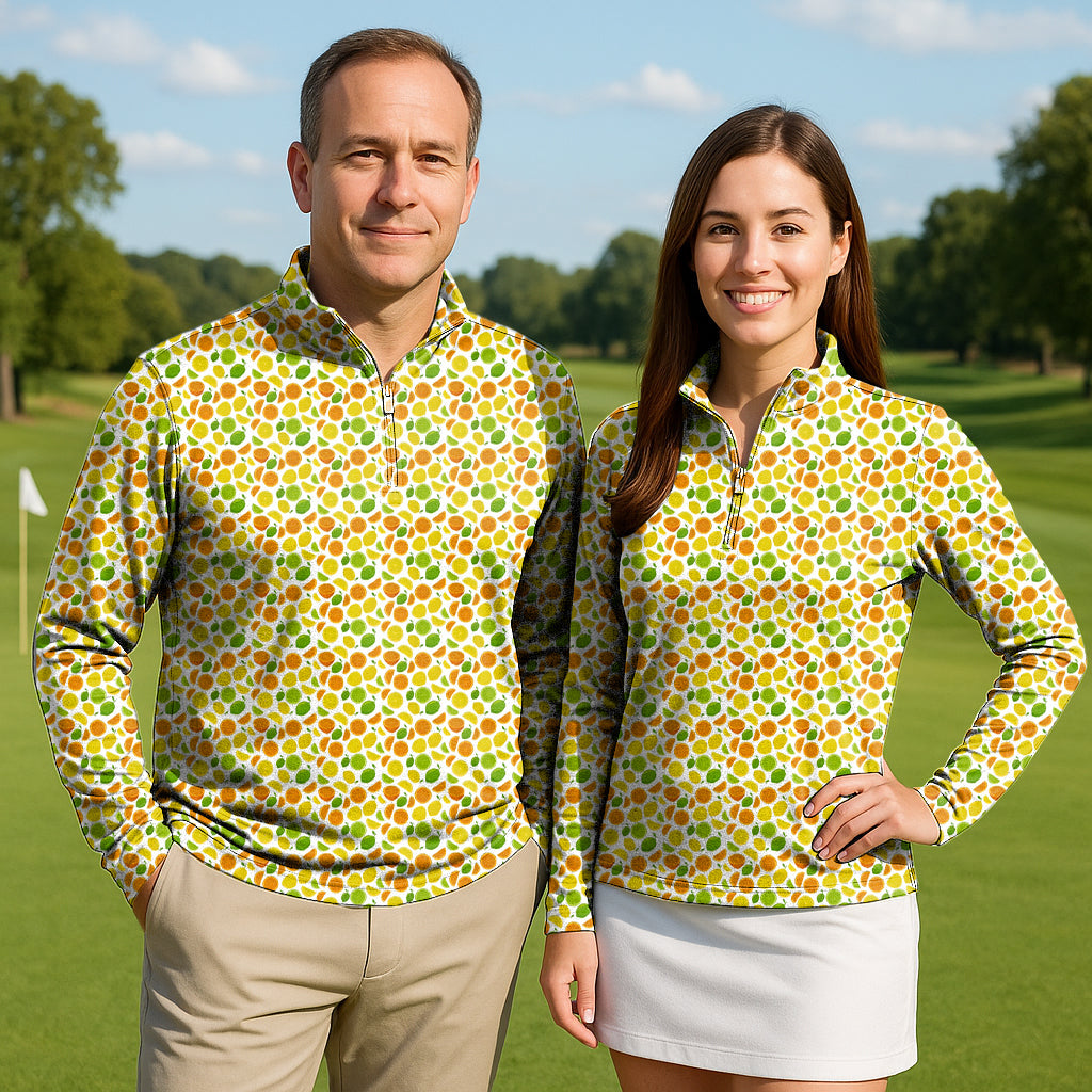 Summer lemon couple golf active 3/4 zip tops with long sleeves in lightweight breathable fabric