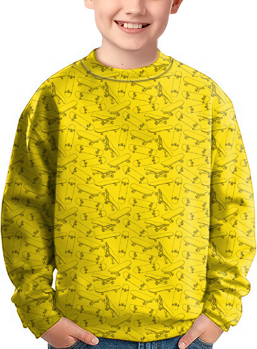Yellow Skateboard Crewneck Pullover Kids Ugly Sweater