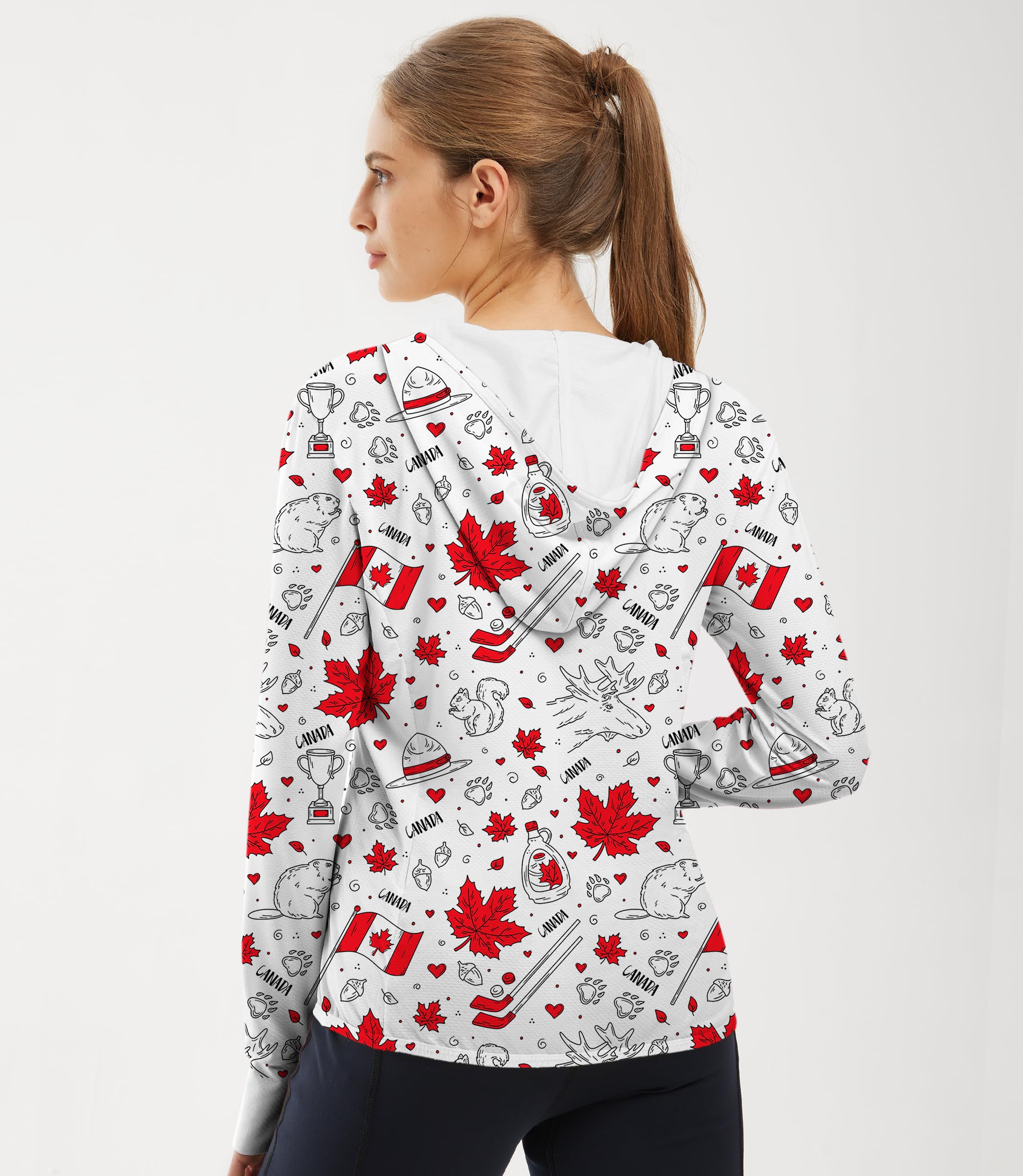 Women's Outdoor Canadian Balloon Squirrel Maple Leaves Golf Sun Protection Slim Fit zip hoodies