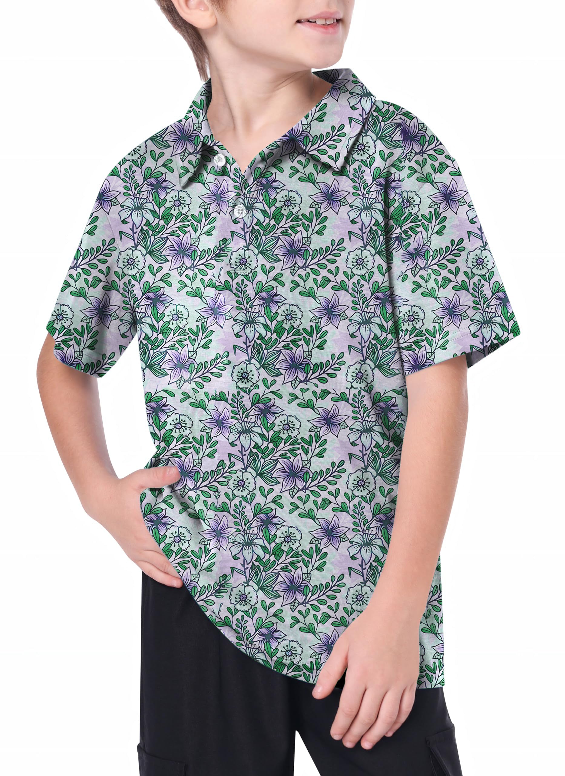 Youth Purple flowers Golf Polo