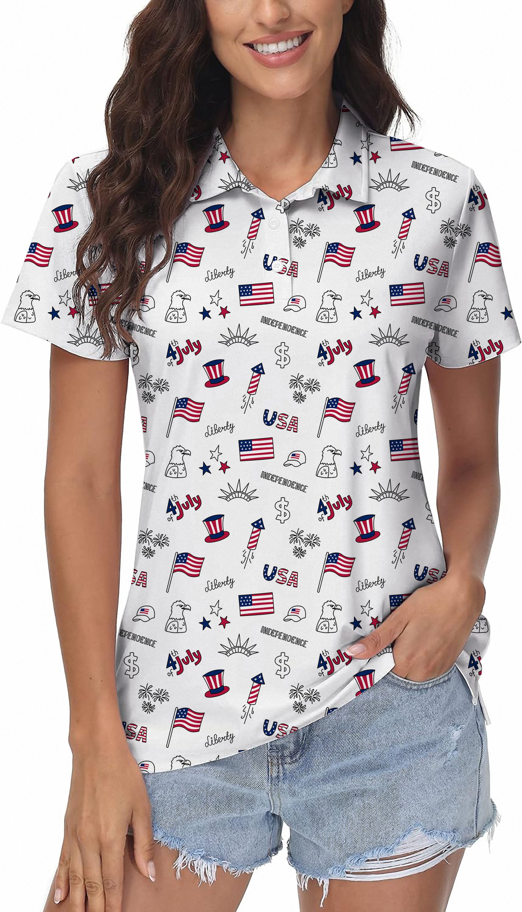 American flag Women's Golf Polo