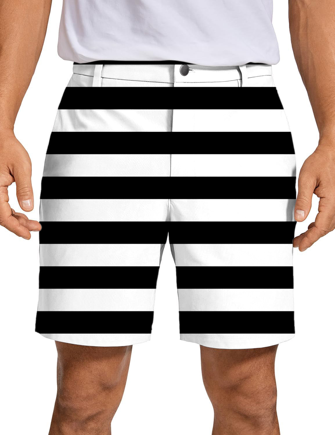 Men's Black and white horizontal stripes Golf Shorts