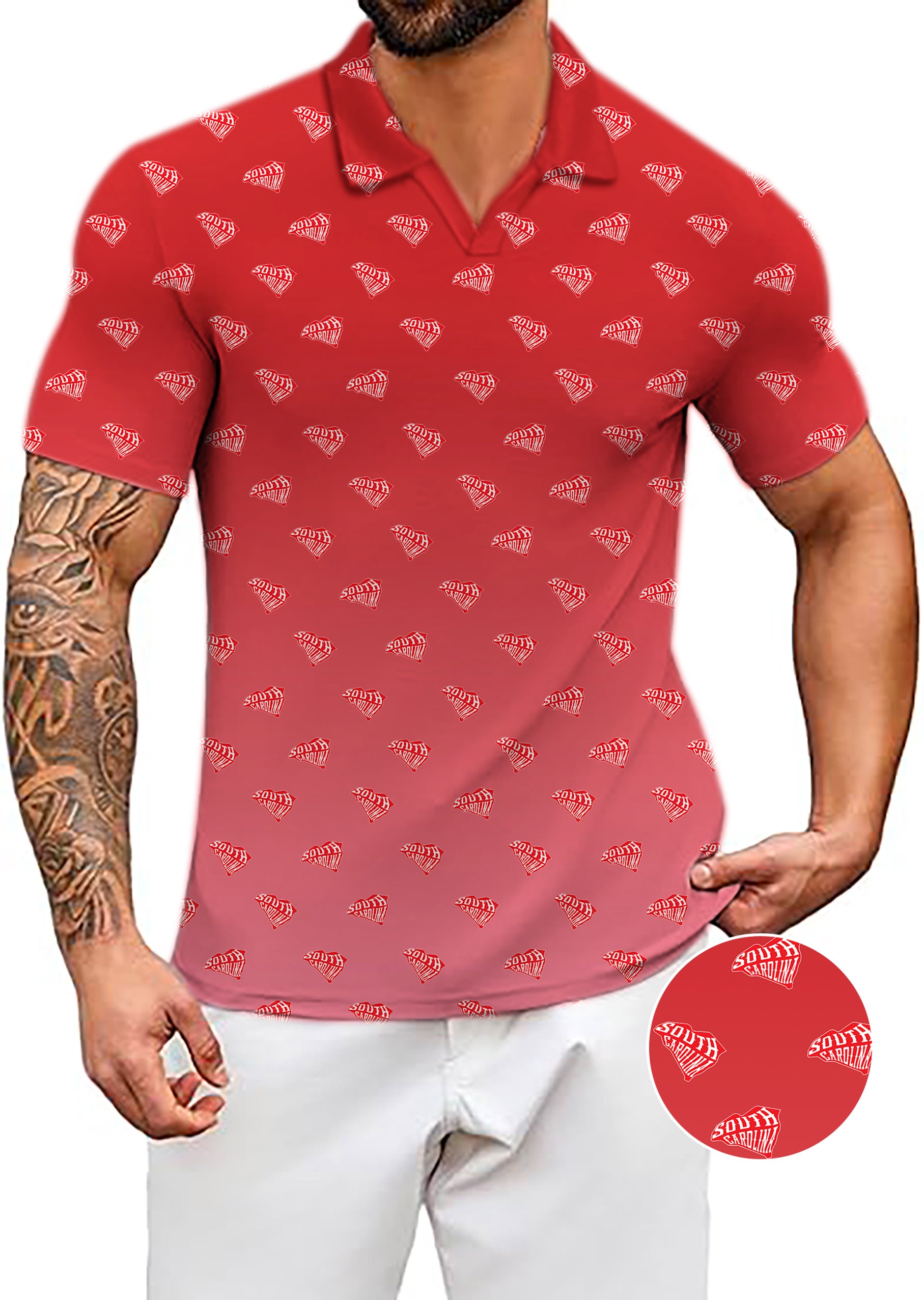 Men's Red South Carolina V Neck Golf Polo Shirts