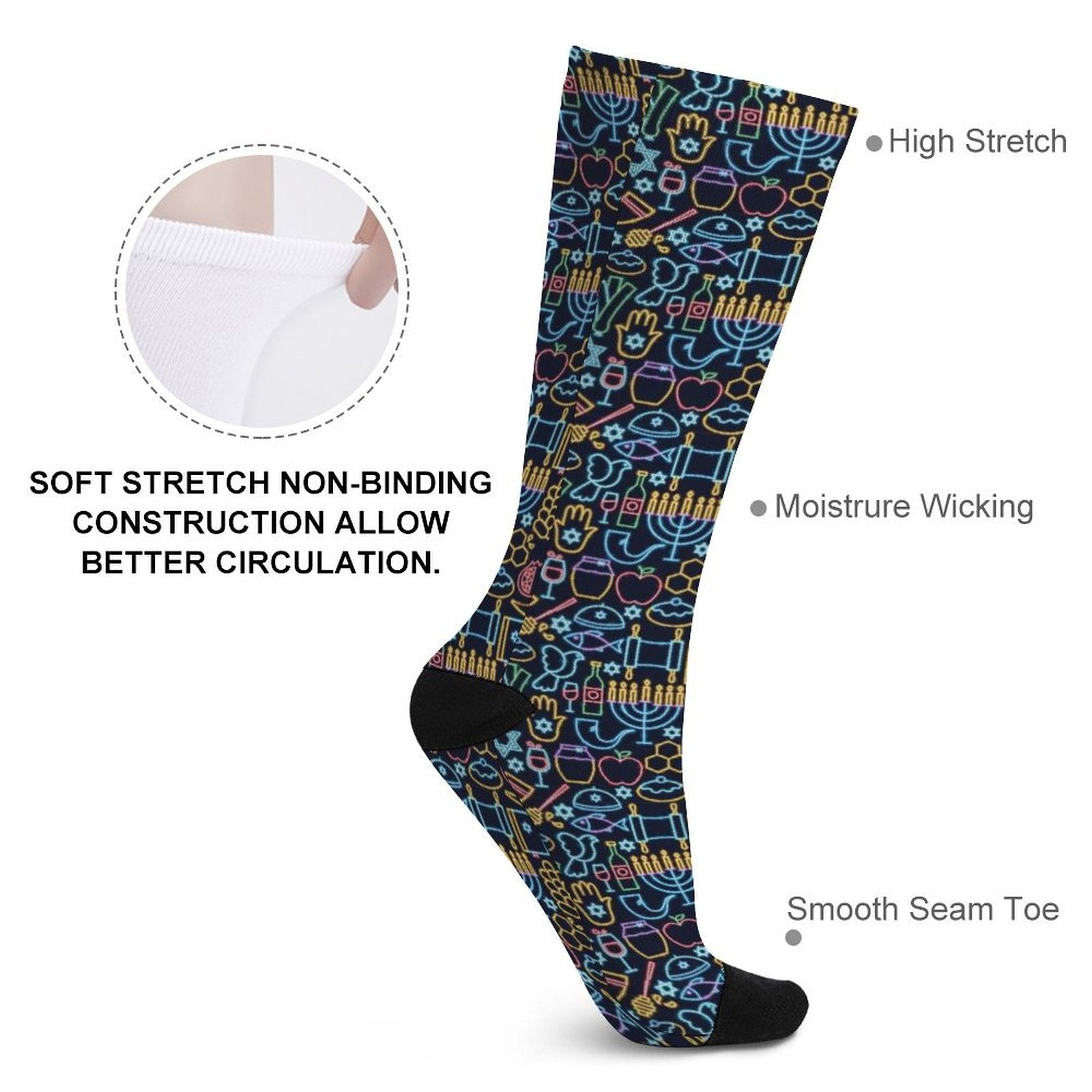 Neon Rosh Hasanah Prined socks Gifts for Men Women