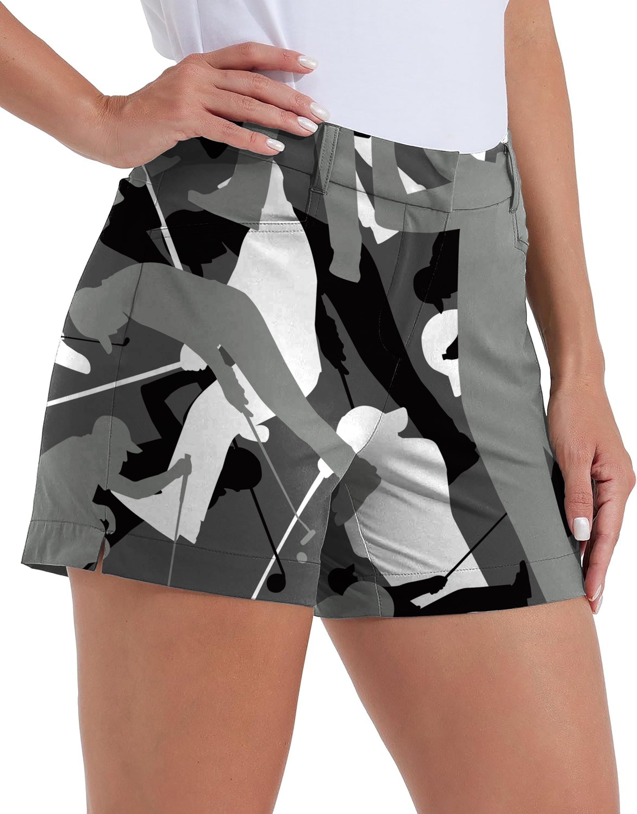 Women's black and white golf polo shorts with quick-dry, waterproof fabric and pockets for outdoor casual wear