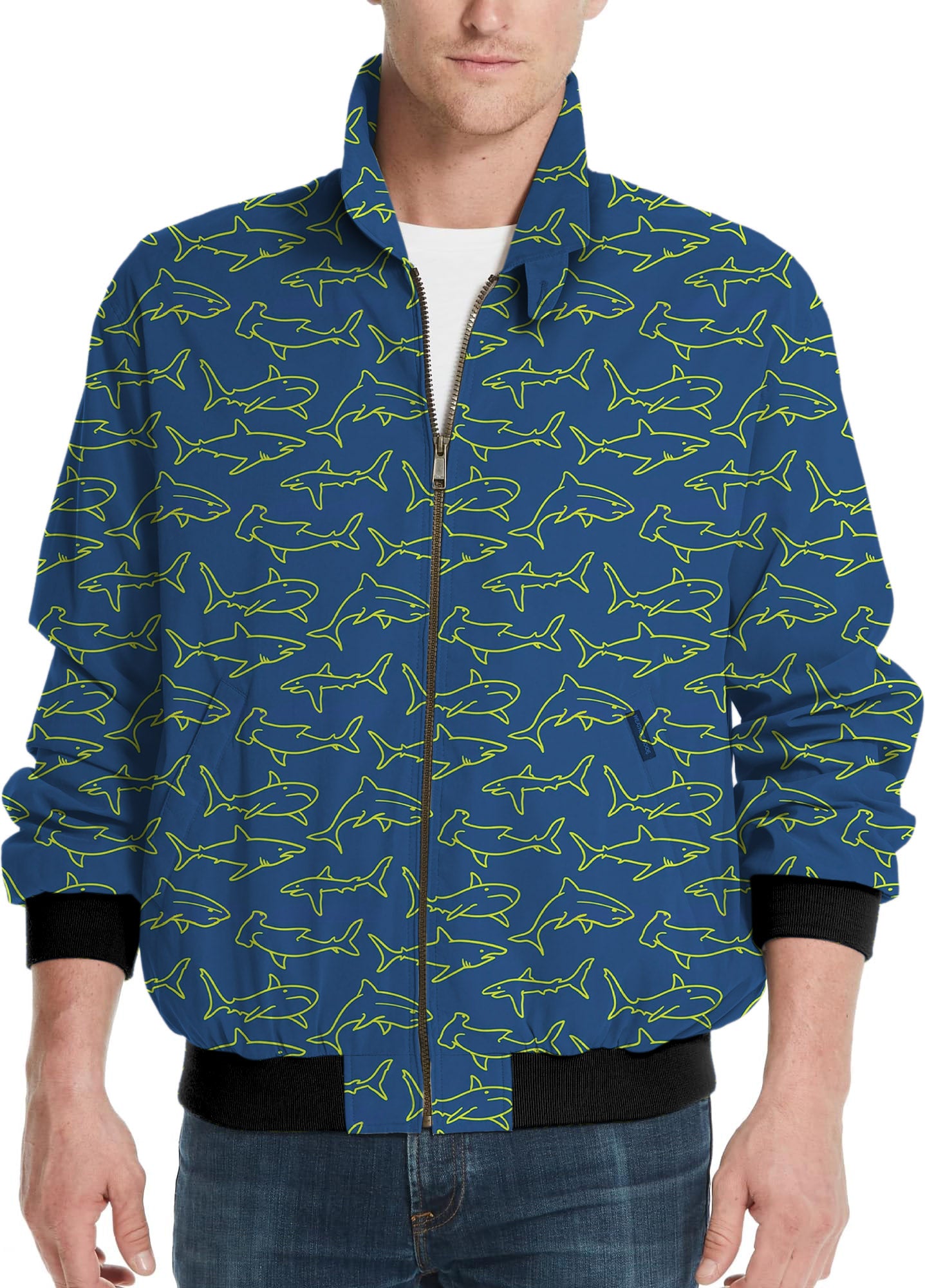 Blue Sharks-Men's Golf Windbreaker Light Jacket