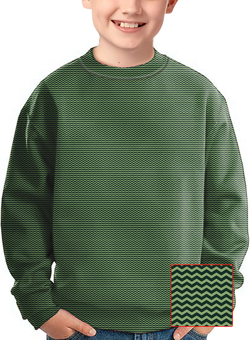 Green Waves Crewneck kids ugly sweater with zigzag pattern