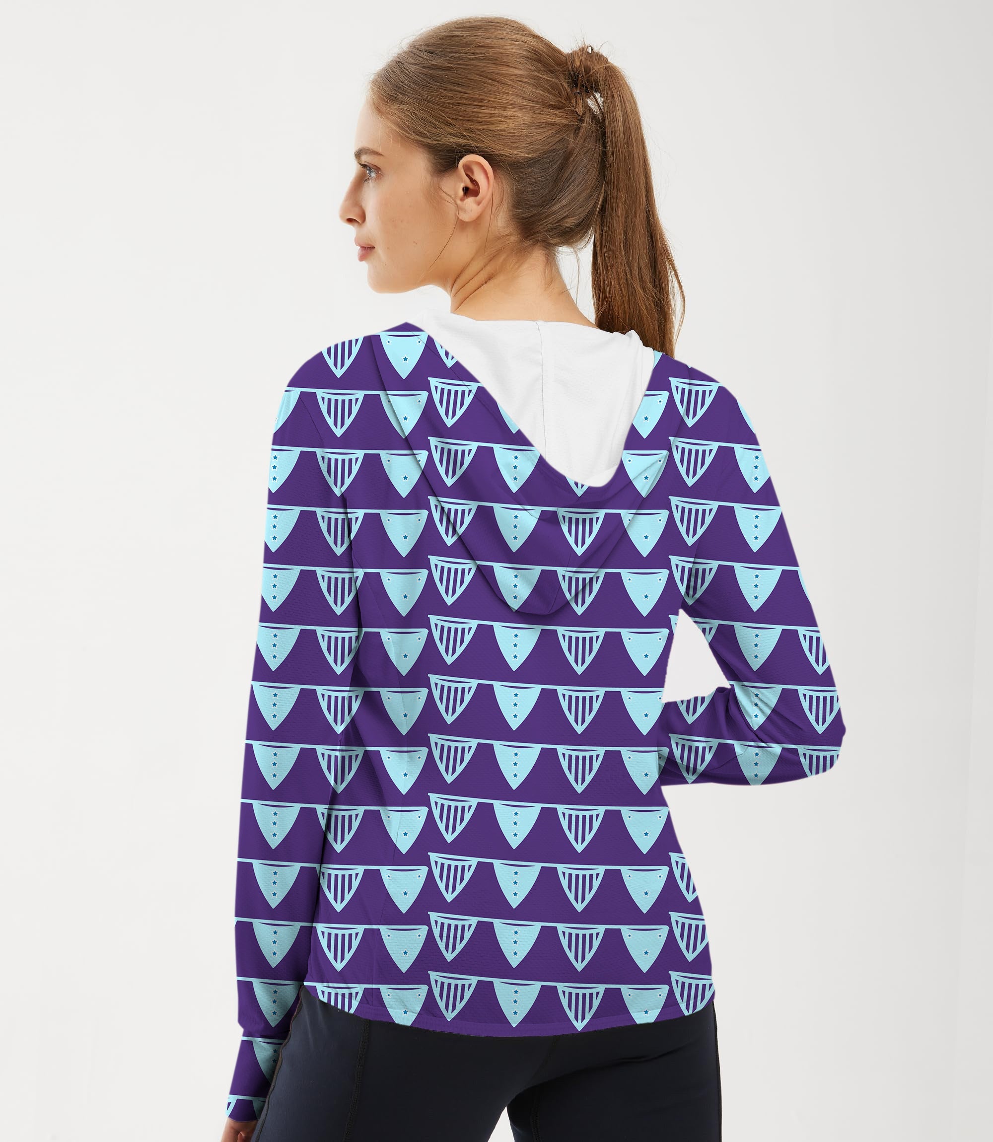 Women's outdoor slim fit blue flag zip hoodie with sun protection and breathable fabric