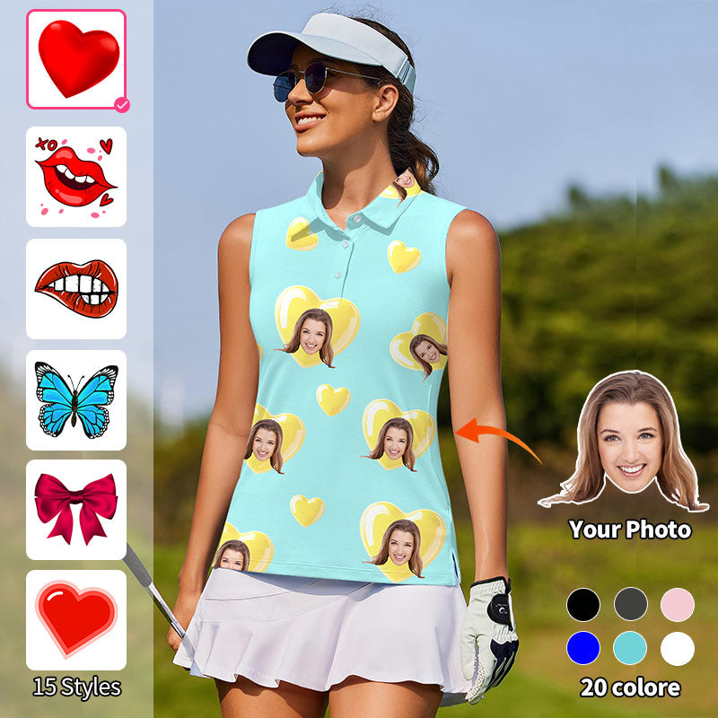 Valentine's Day Custom Photo Face Custom Color Green Blue Women's golf Sleeveless shirt