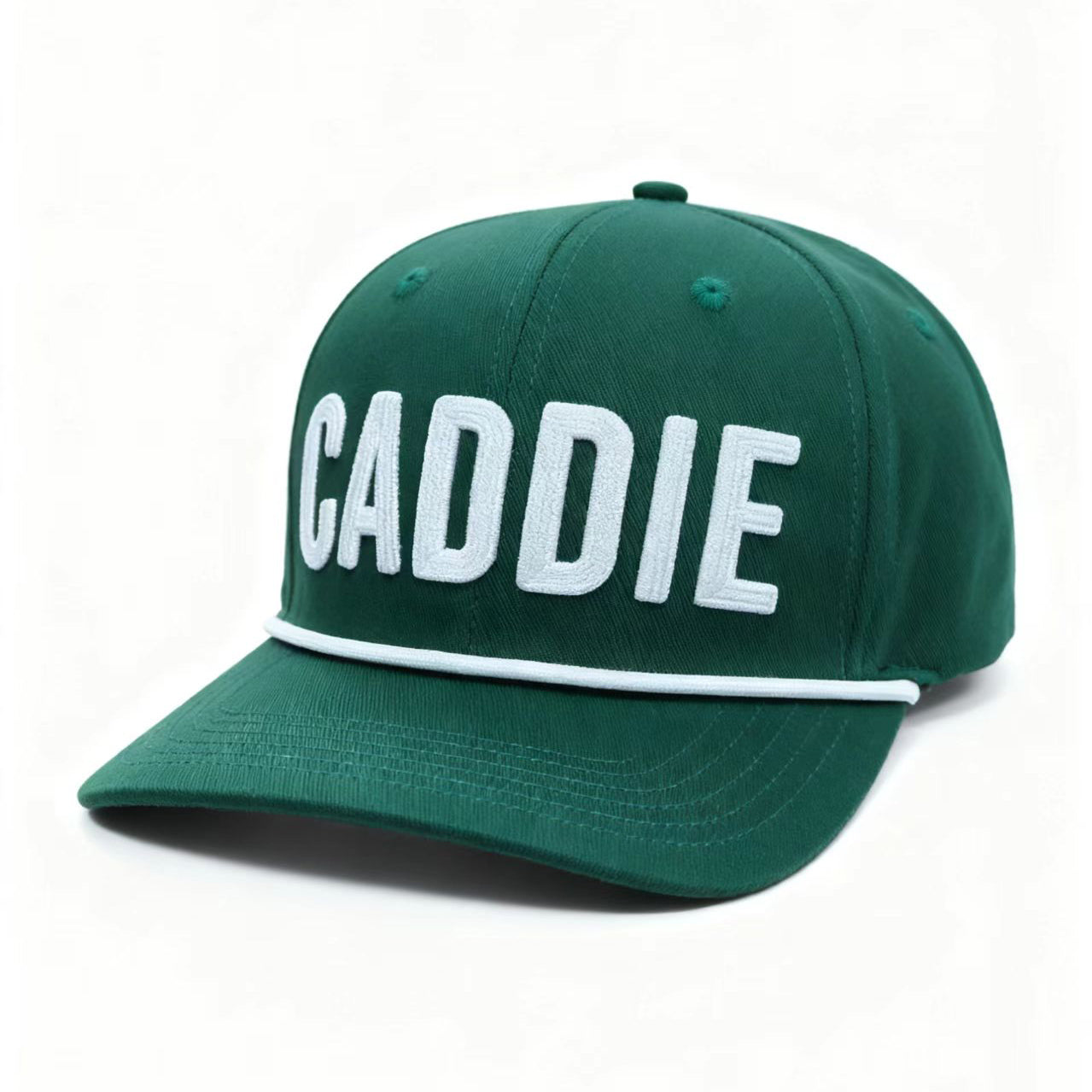 3D embroidered vintage CADDIE green snapback hat with adjustable fit and structured shape