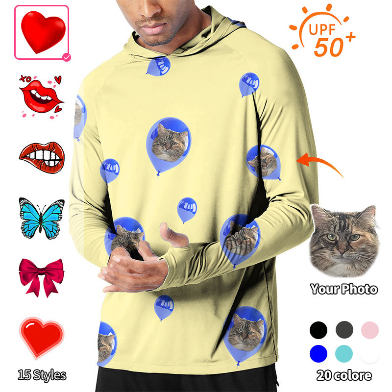 Valentine's Day Men's Outdoor Custom Photo Face Custom Color Yellow Love Golf Sun Protection Slim Fit Hoodies