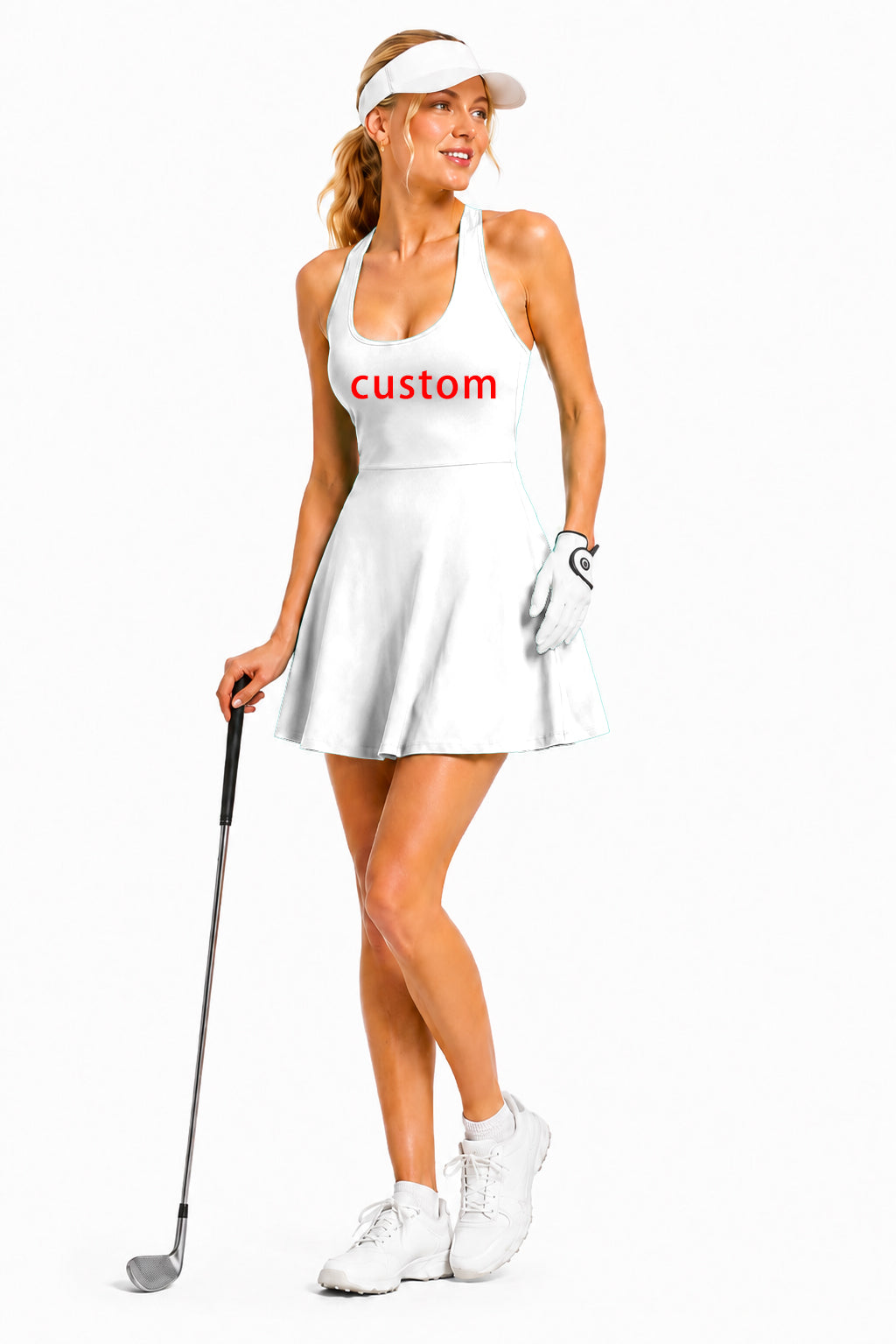 Custom Own Logo Women's Halter Golf Sleeveless Backless A-Line Short Skort Dress