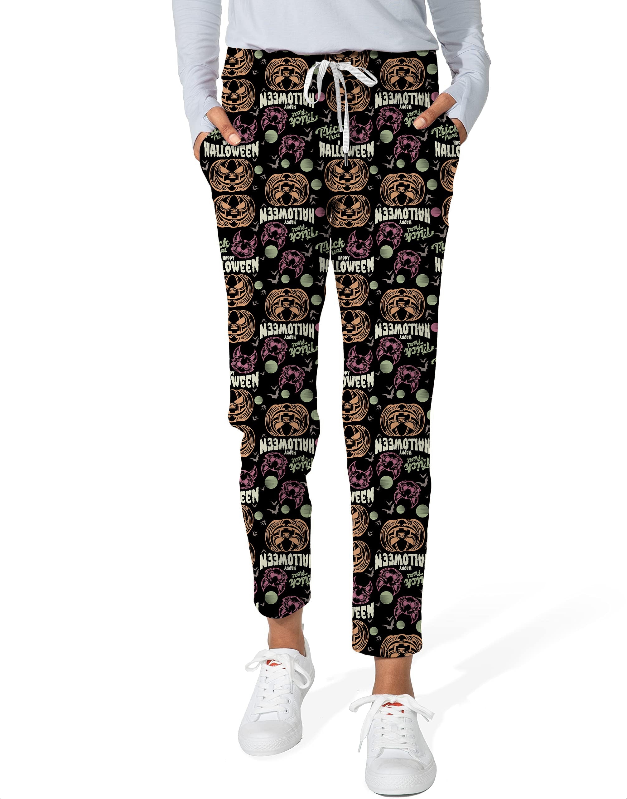 Happy Halloween colorful pumpkin patterned women’s 7/8 stretch ankle golf pants