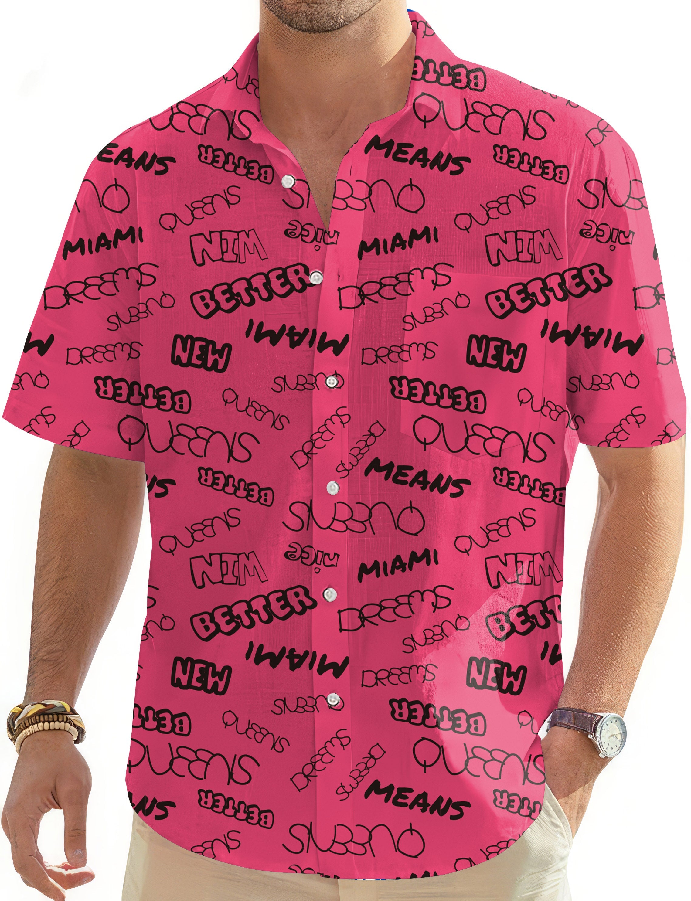 Miami Men's Golf Hawaiian shirt with button-down collar and graphic print design