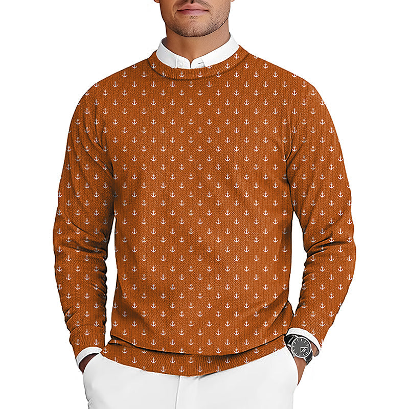 Orange Anchor Men's Golf Crewneck Pullover Sweater with anchor pattern