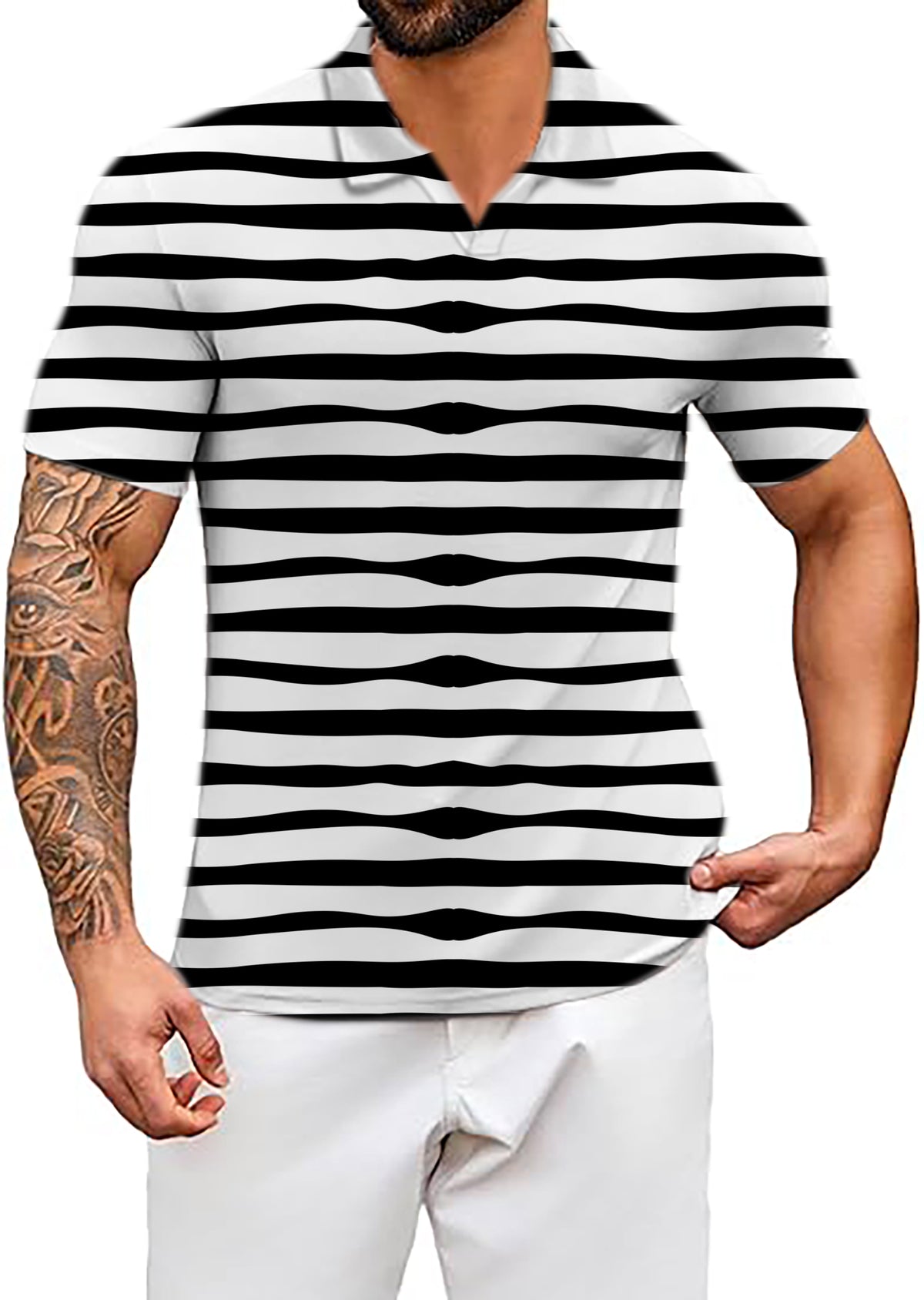 Men's Zebra stripes V Neck Golf Polo Shirts
